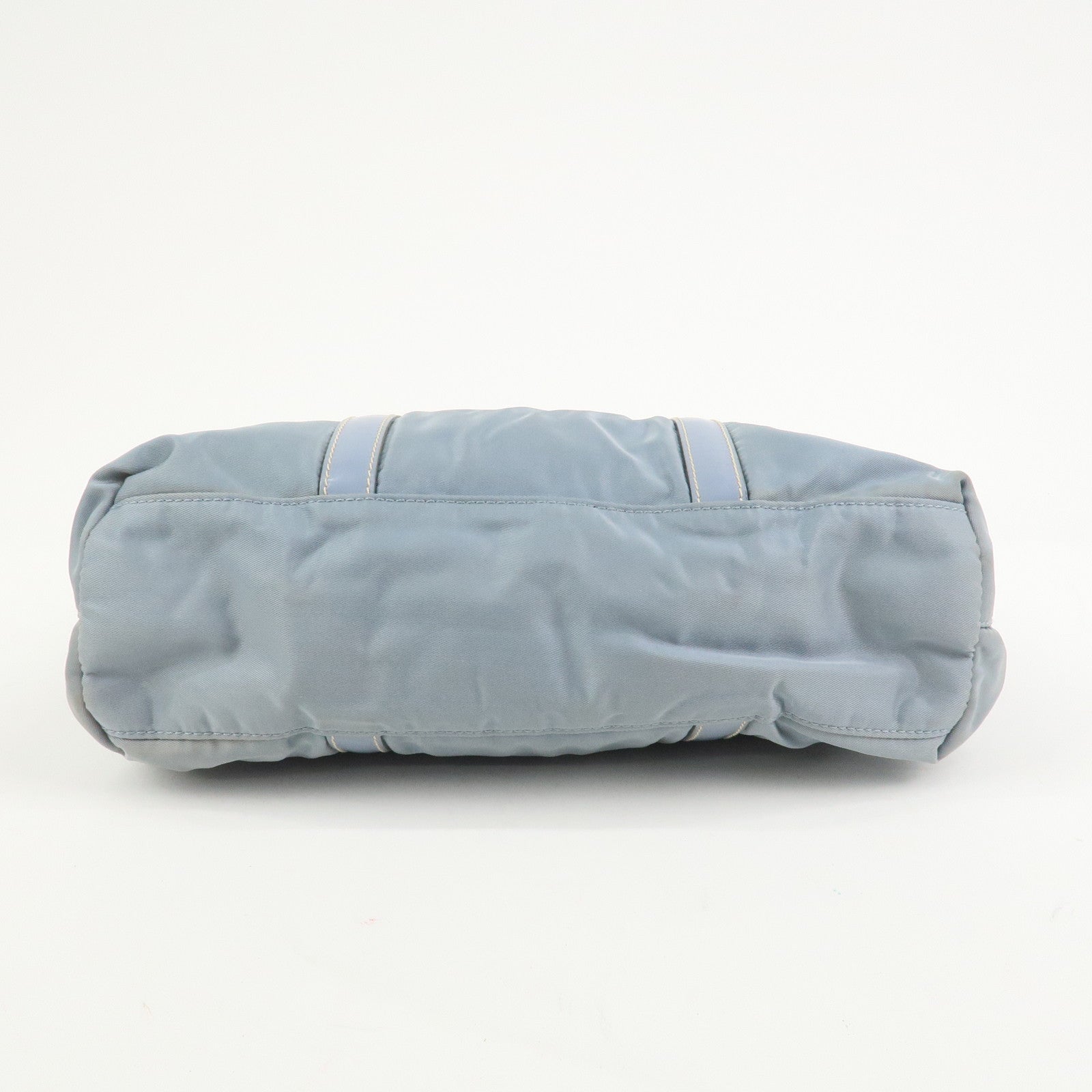 PRADA Triangle Logo Nylon Leather Hand Bag Light Blue