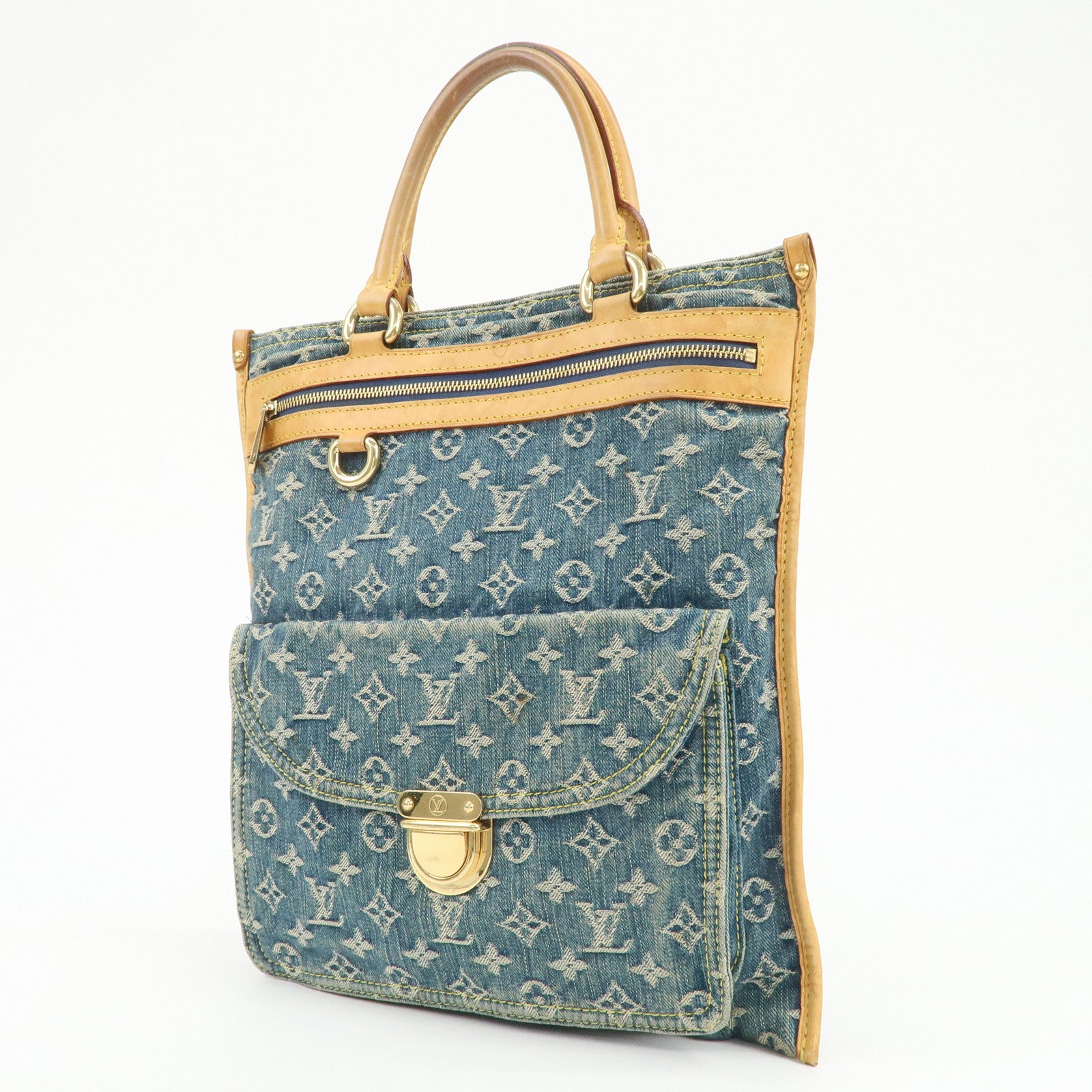 Louis Vuitton Monogram Denim Flat Shopper Tote Bag Blue M95018