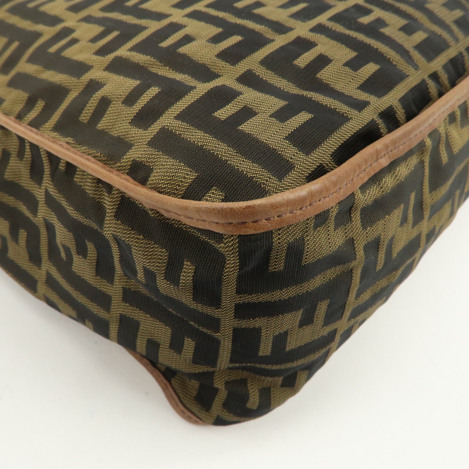 FENDI Zucca Canvas Leather Shoulder Bag Crossbody Bag Brown 7VA148