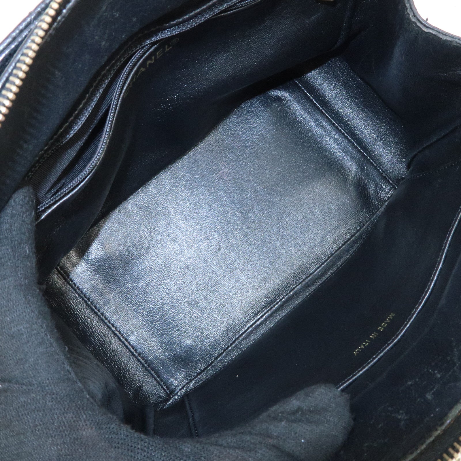 CHANEL COCO Mark Matelasse Caviarskin Chain Tote Bag Black Used