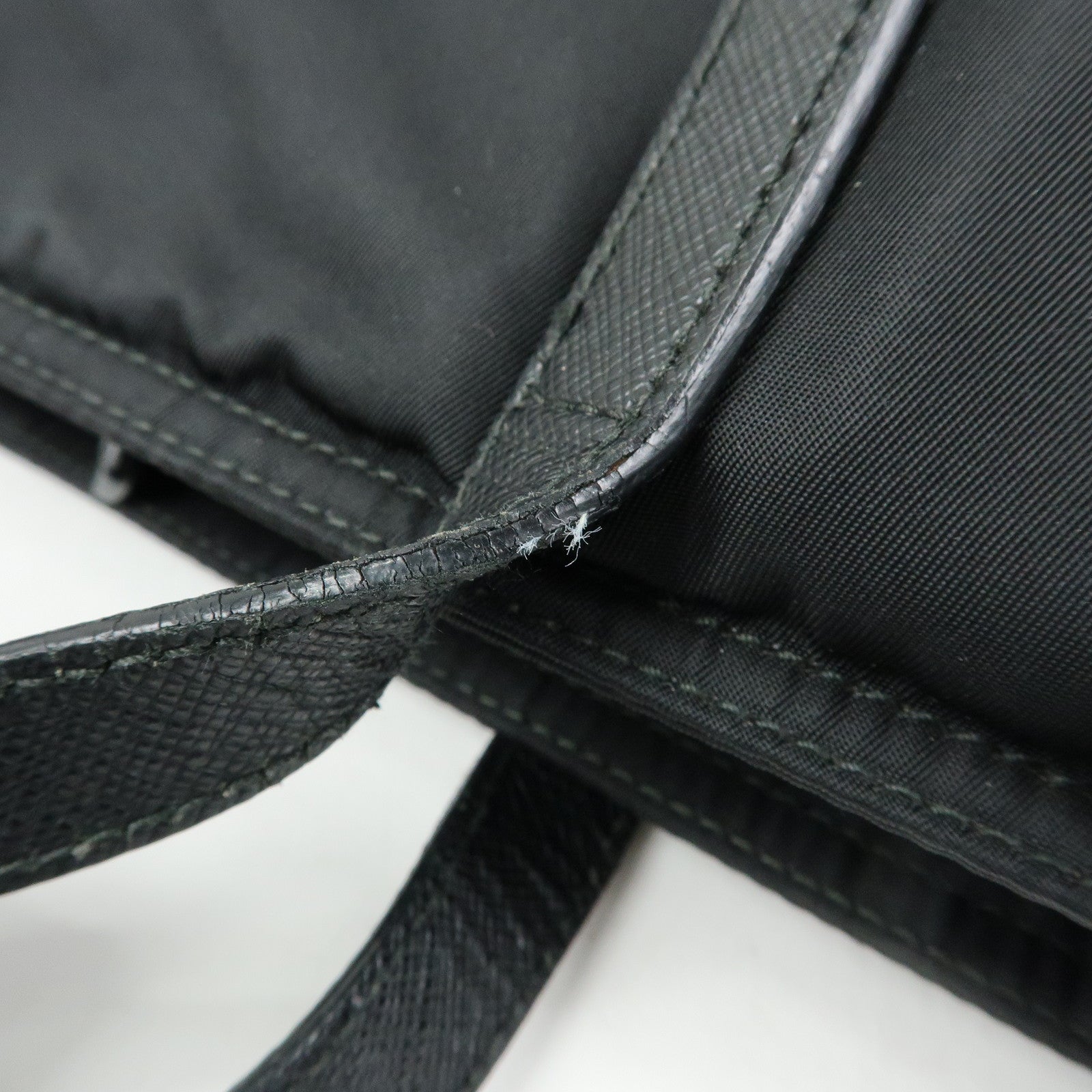 PRADA Triangle Logo Nylon Leather Tote Bag Shoulder Bag Black