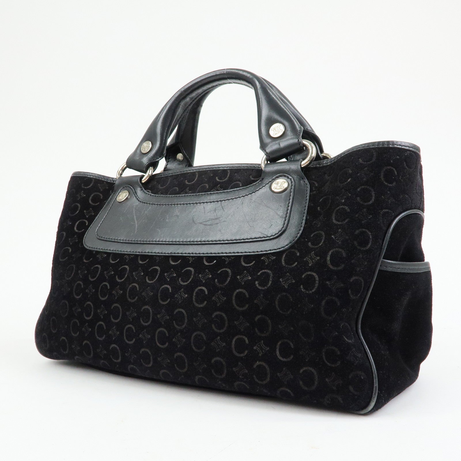 CELINE C Macadam Suede Leather Boogie Bag Hand Bag Black
