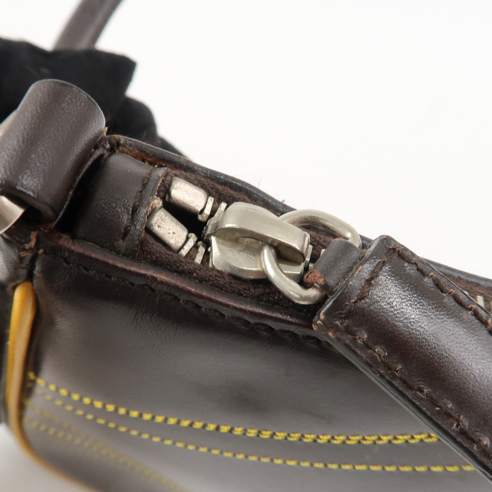 PRADA Logo Leather Shoulder Bag Hand Bag Brown Yellow B11055 Used