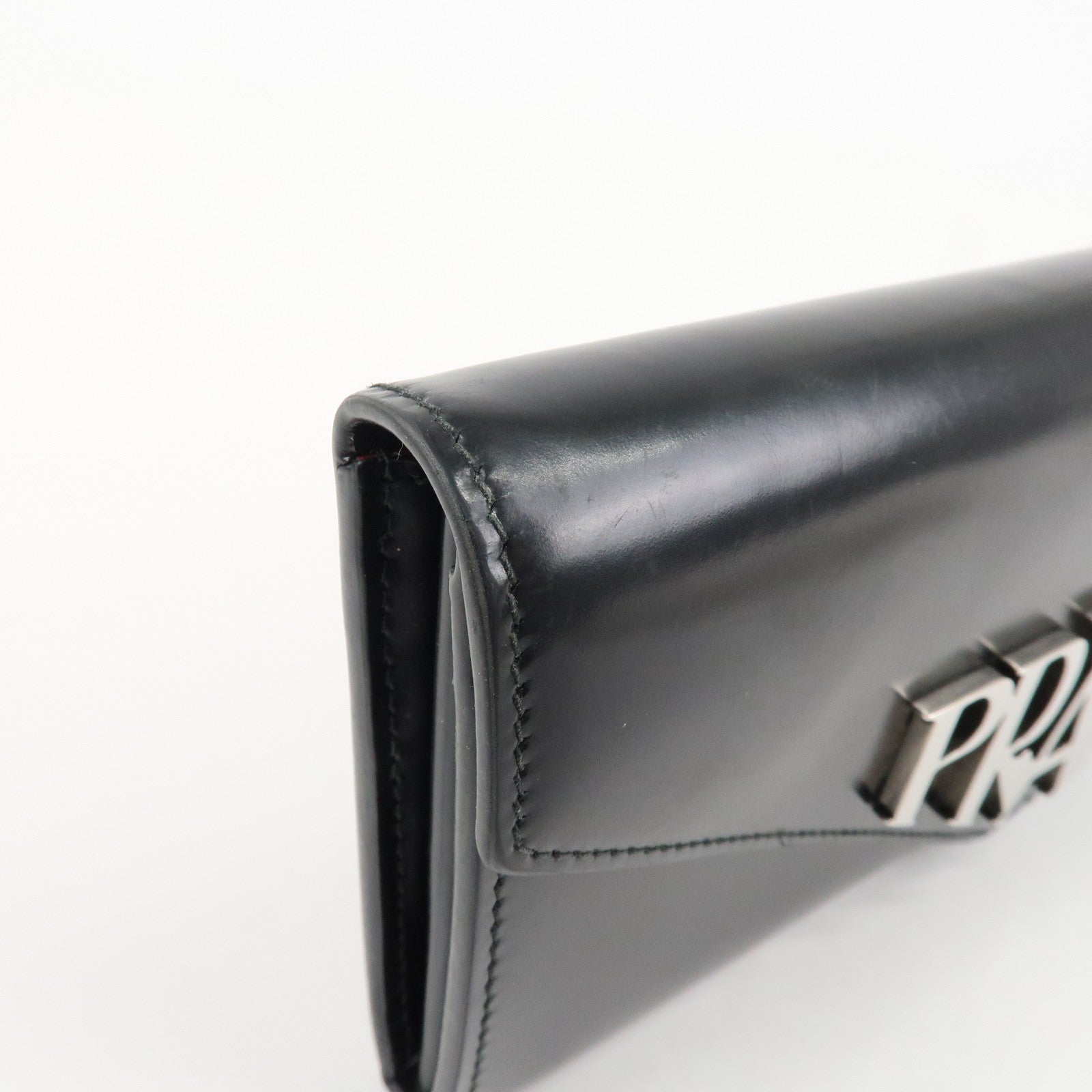 PRADA Leather Bi-Fold Long Wallet Black Silver Hardware 1MH037 Used