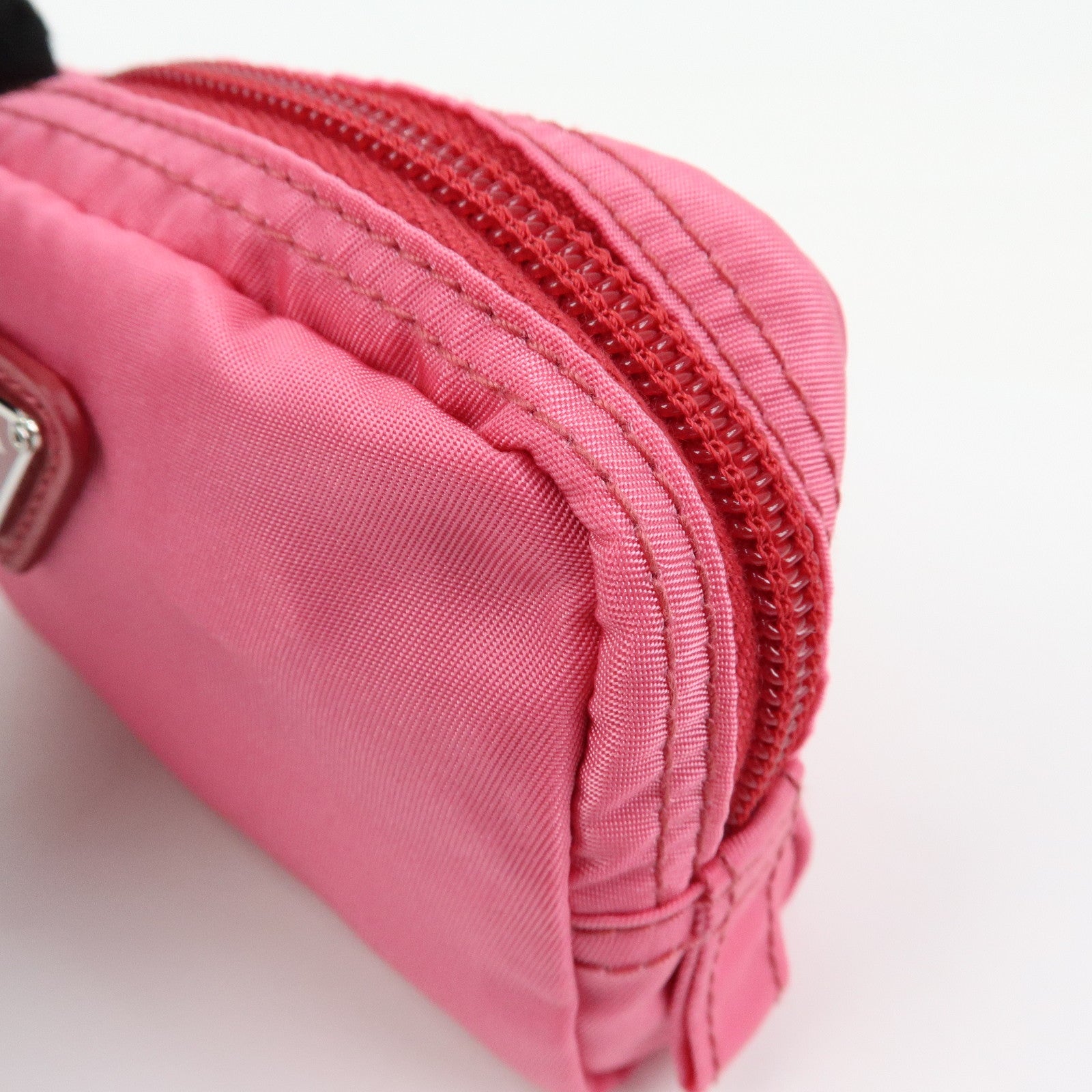 PRADA Triangle Logo Nylon Cosmetic Pouch Pink 1N0399