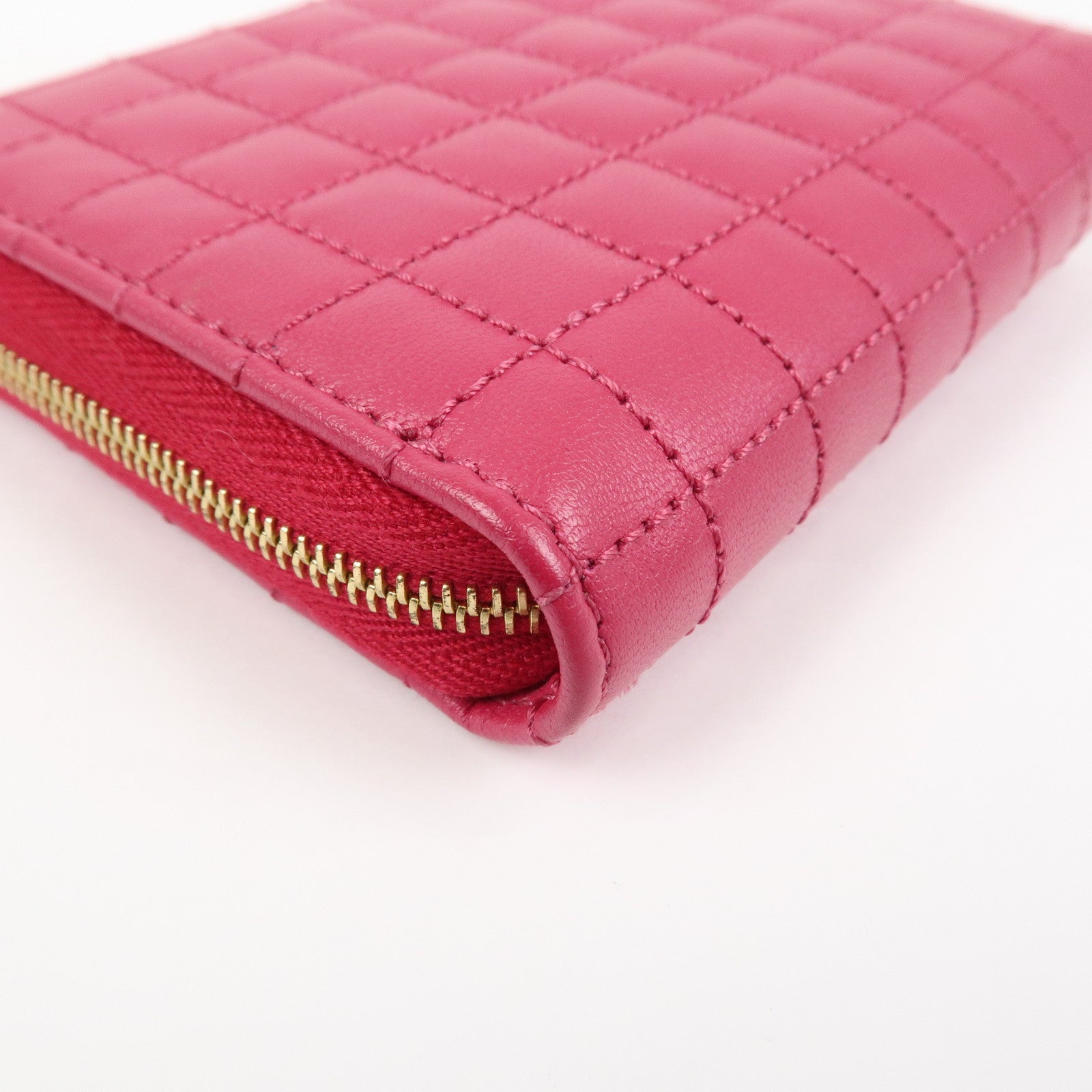 CELINE Logo Leather Coin Case Coin Purse Pink