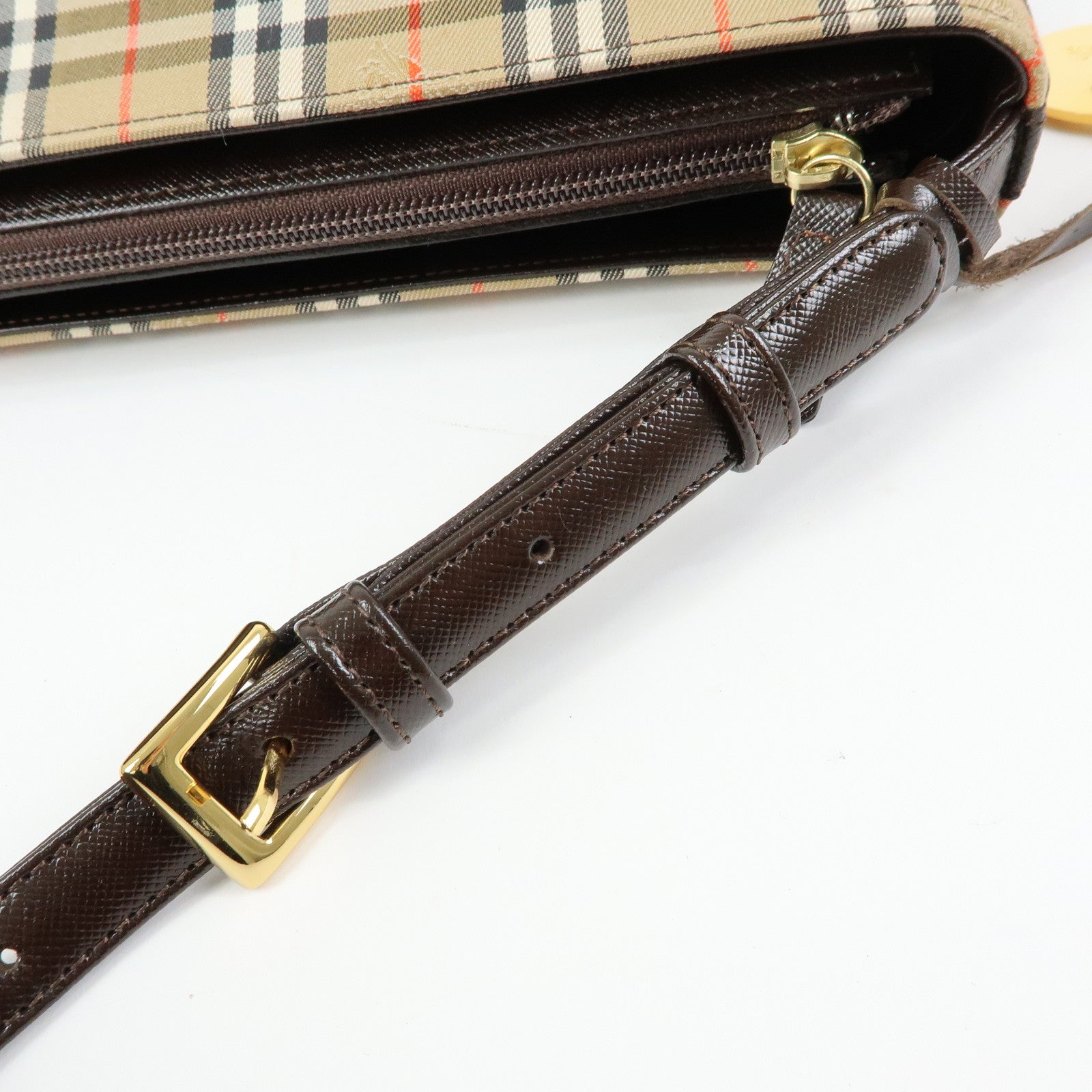 BURBERRY Nova Plaid Canvas Leather Shoulder Bag Beige Brown