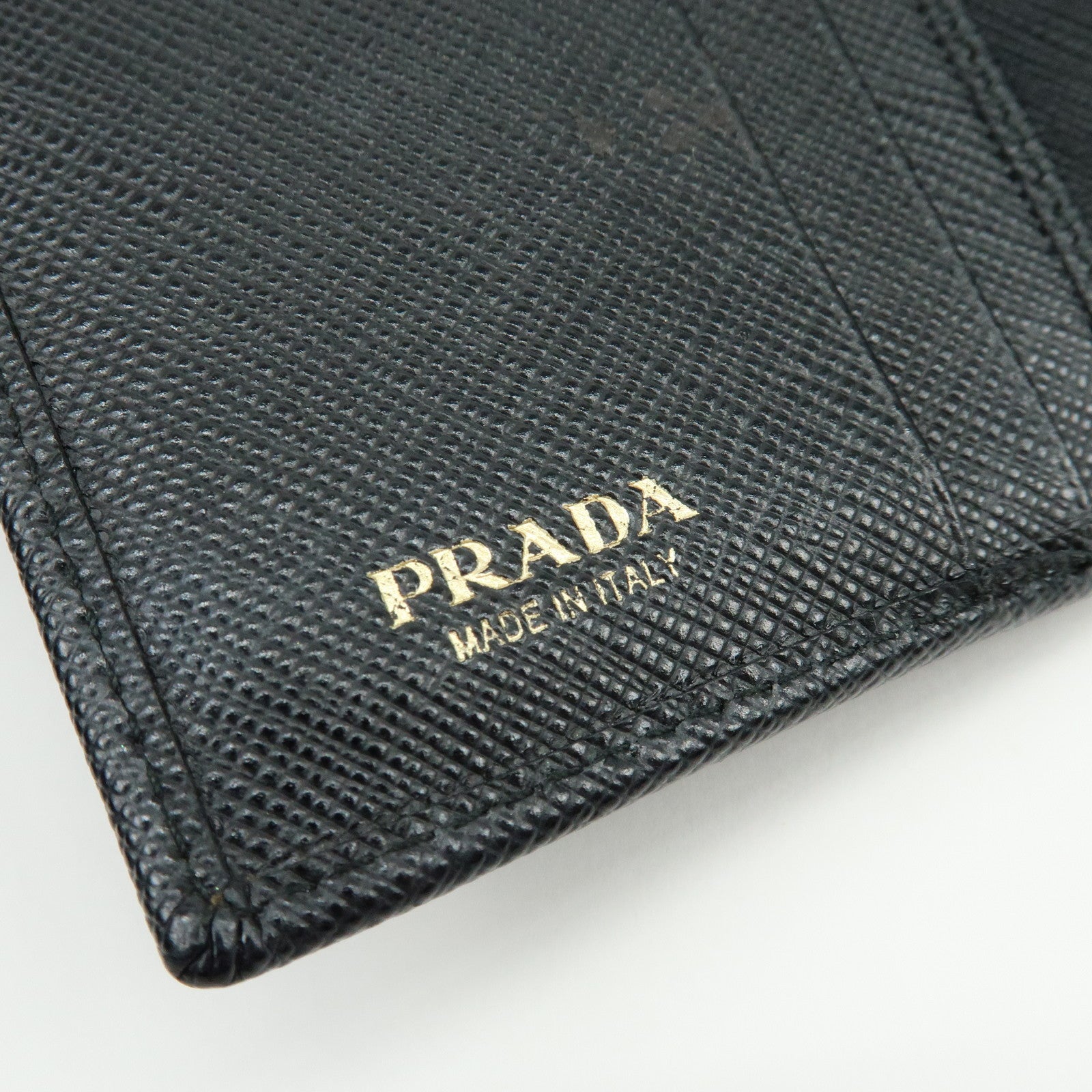 PRADA Saffiano Leather Bi-fold Compact Wallet Black Gold 1MH840
