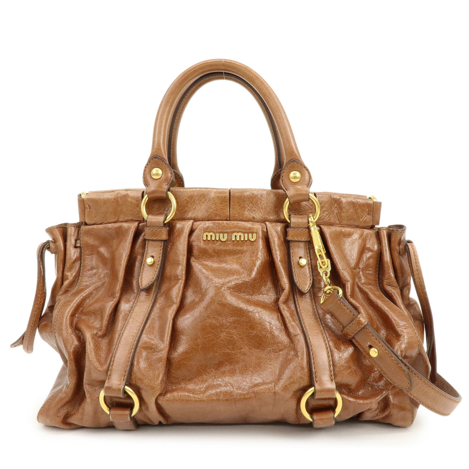 MIU MIU Leather 2Way Bag Hand Bag Shoulder Bag Brown RT0383