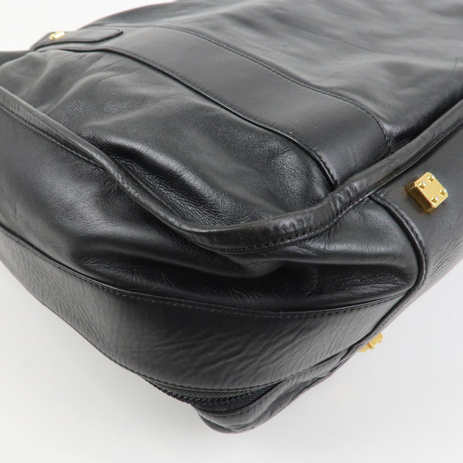 LOEWE Anagram Leather Boston Bag Hand Bag Travel Bag Black