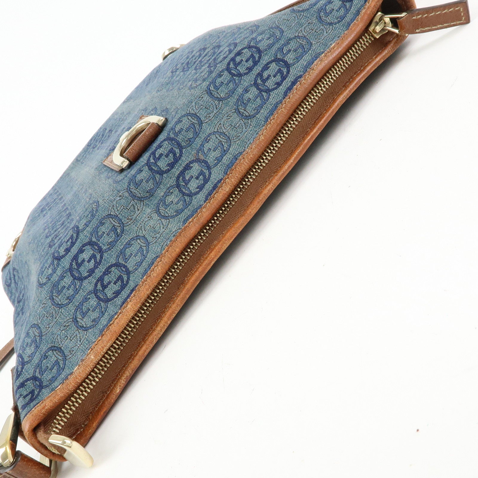 GUCCI Abbey Denim Leather Shoulder Bag Crossbody Bag Blue 131326