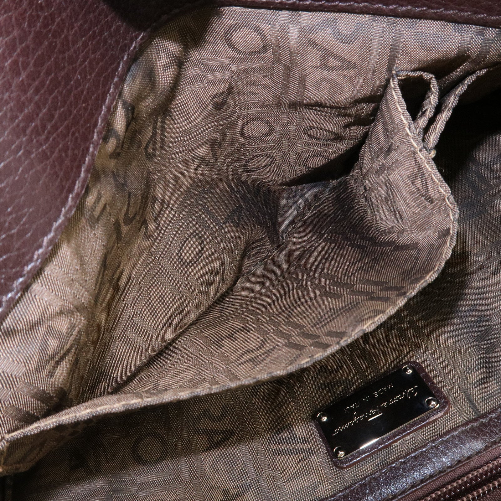 Ferragamo Logo Leather Tote Bag Shoulder Bag Brown