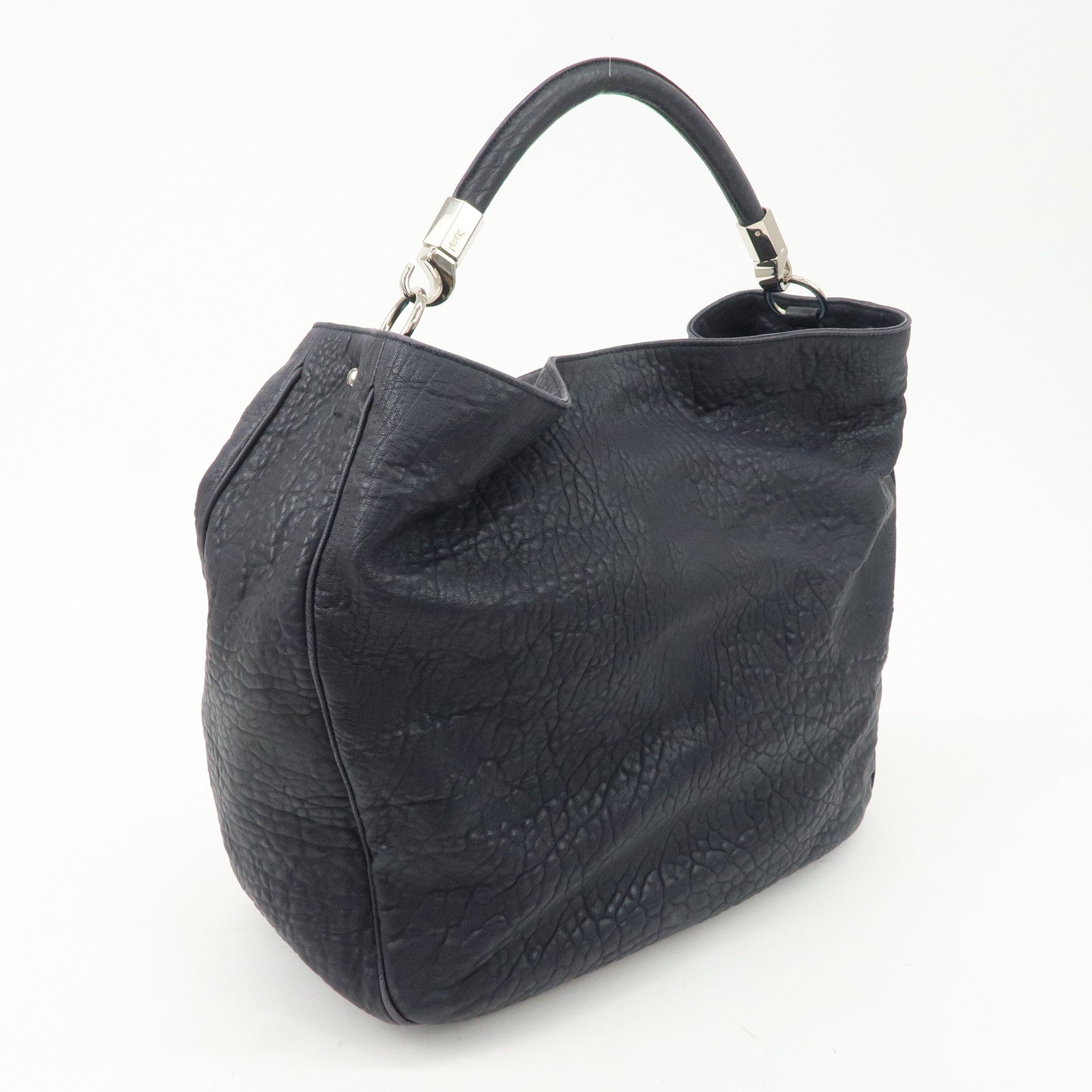 SAINT LAURENT Leather One Shoulder Bag Hand Bag Navy Silver HDW