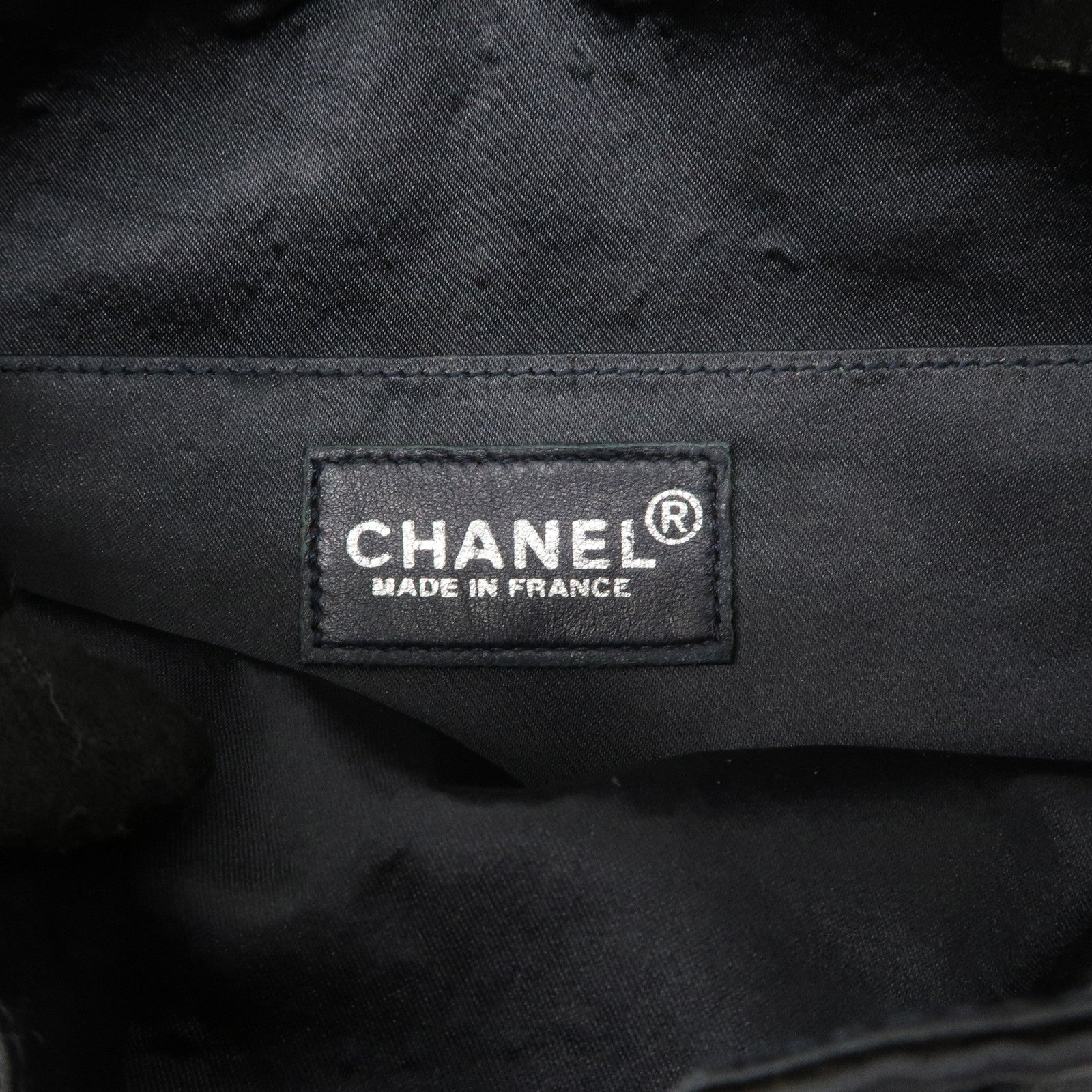 CHANEL Matelasse Satin Suede Drawstring Back Pack Black Used