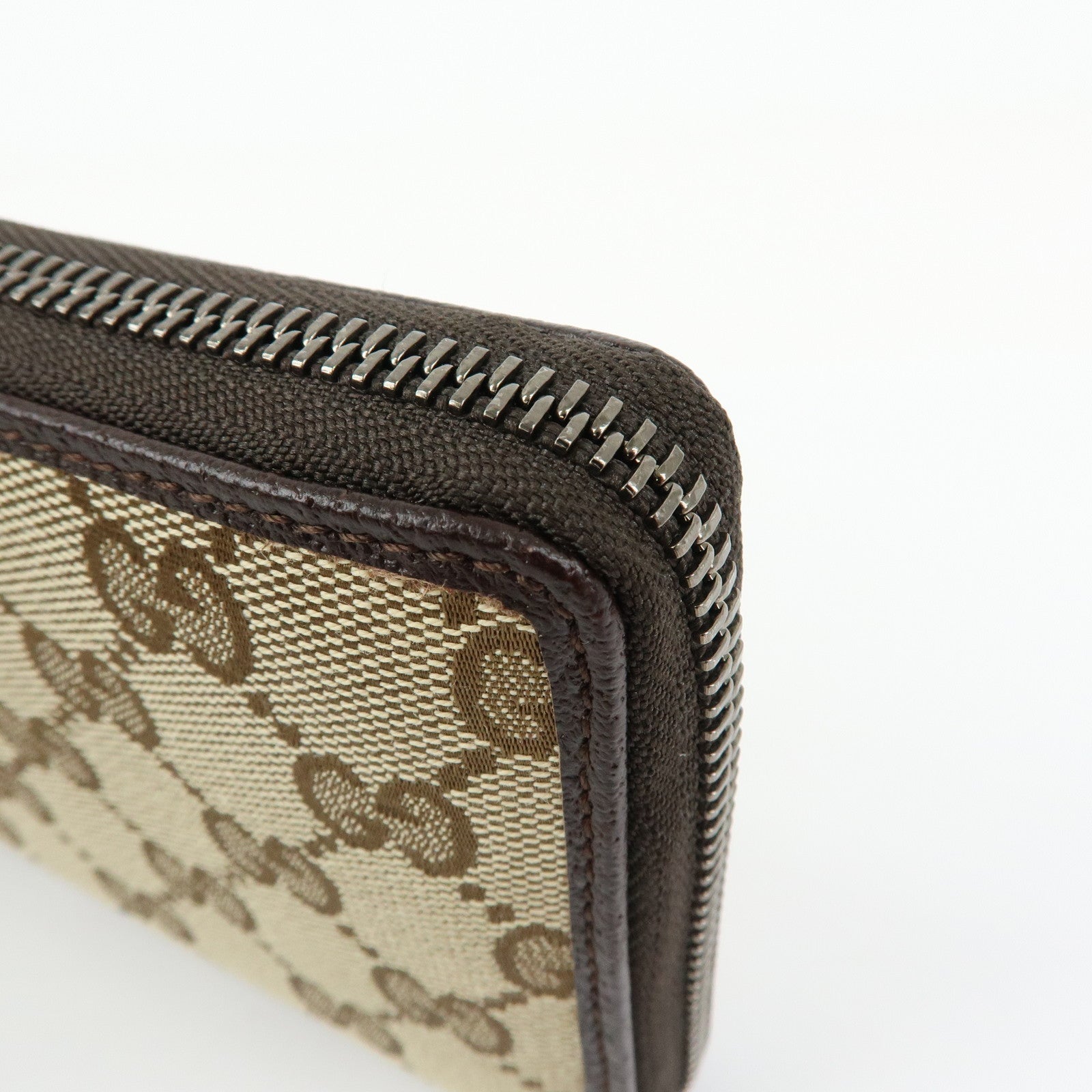 GUCCI GG Canvas Leather Round Zippy Long Wallet Beige Brown 112724