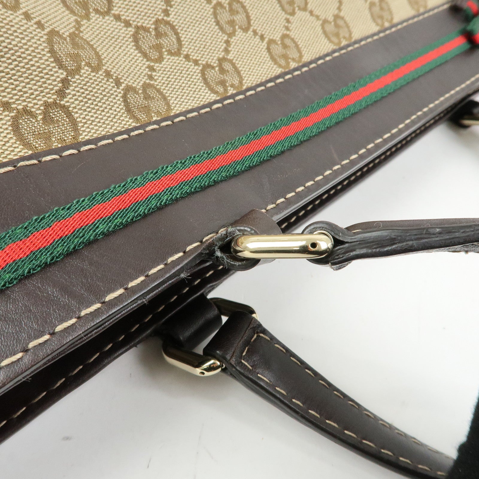 GUCCI Sherry Canvas Leather Tote Bag Hand Bag Beige Brown 257061