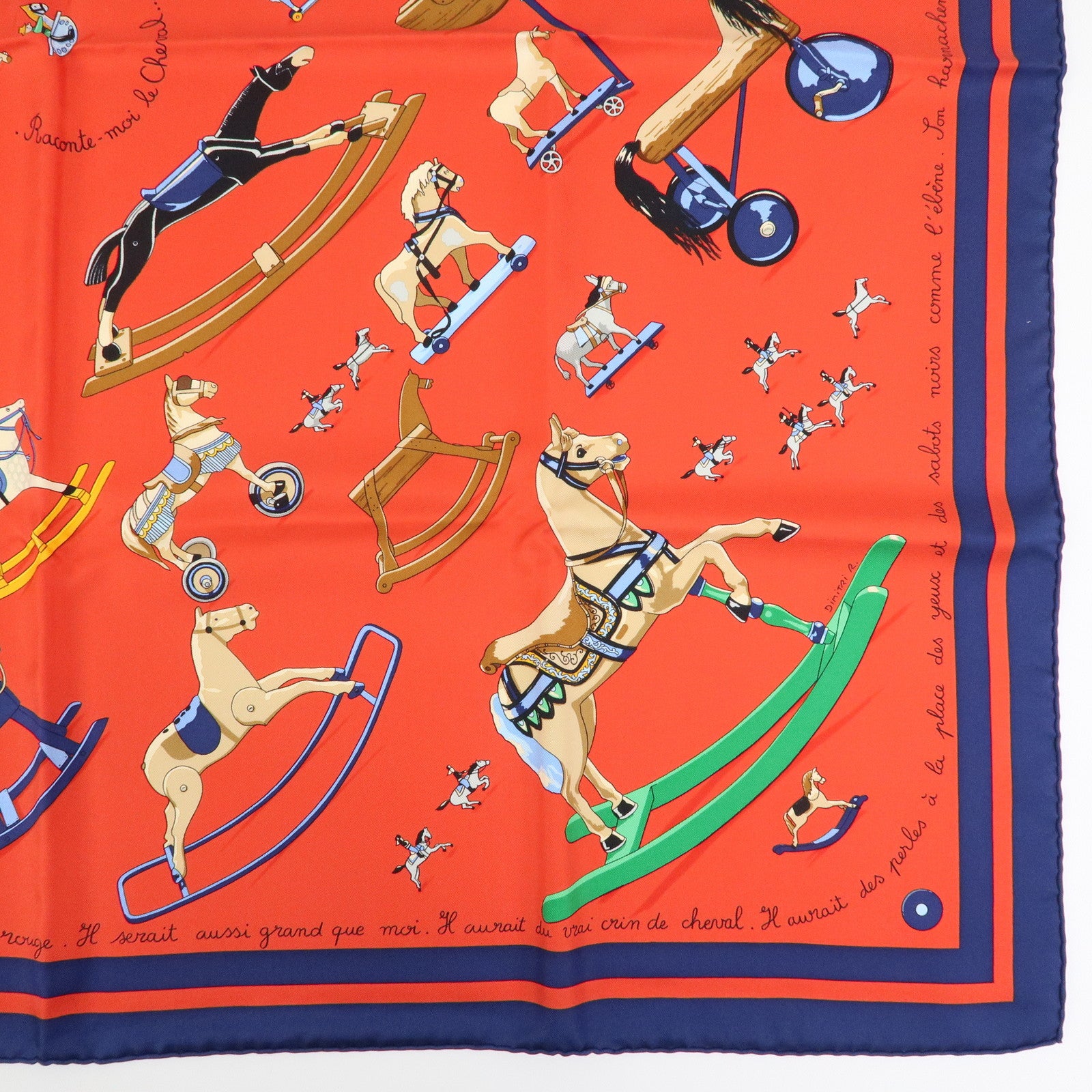 HERMES Carre 90 Silk 100% Scarf Raconte moi le cheval Red Navy