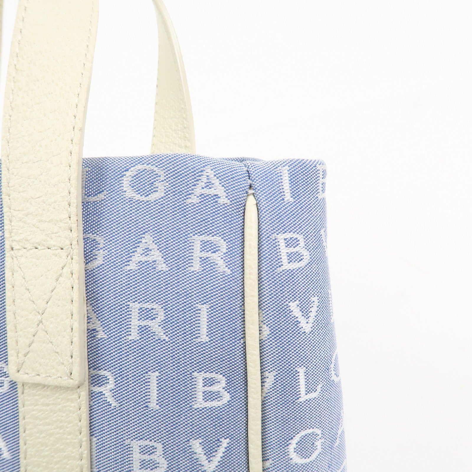 BVLGARI Logo Mania Canvas Leather Tote Bag Hand Bag Light Blue