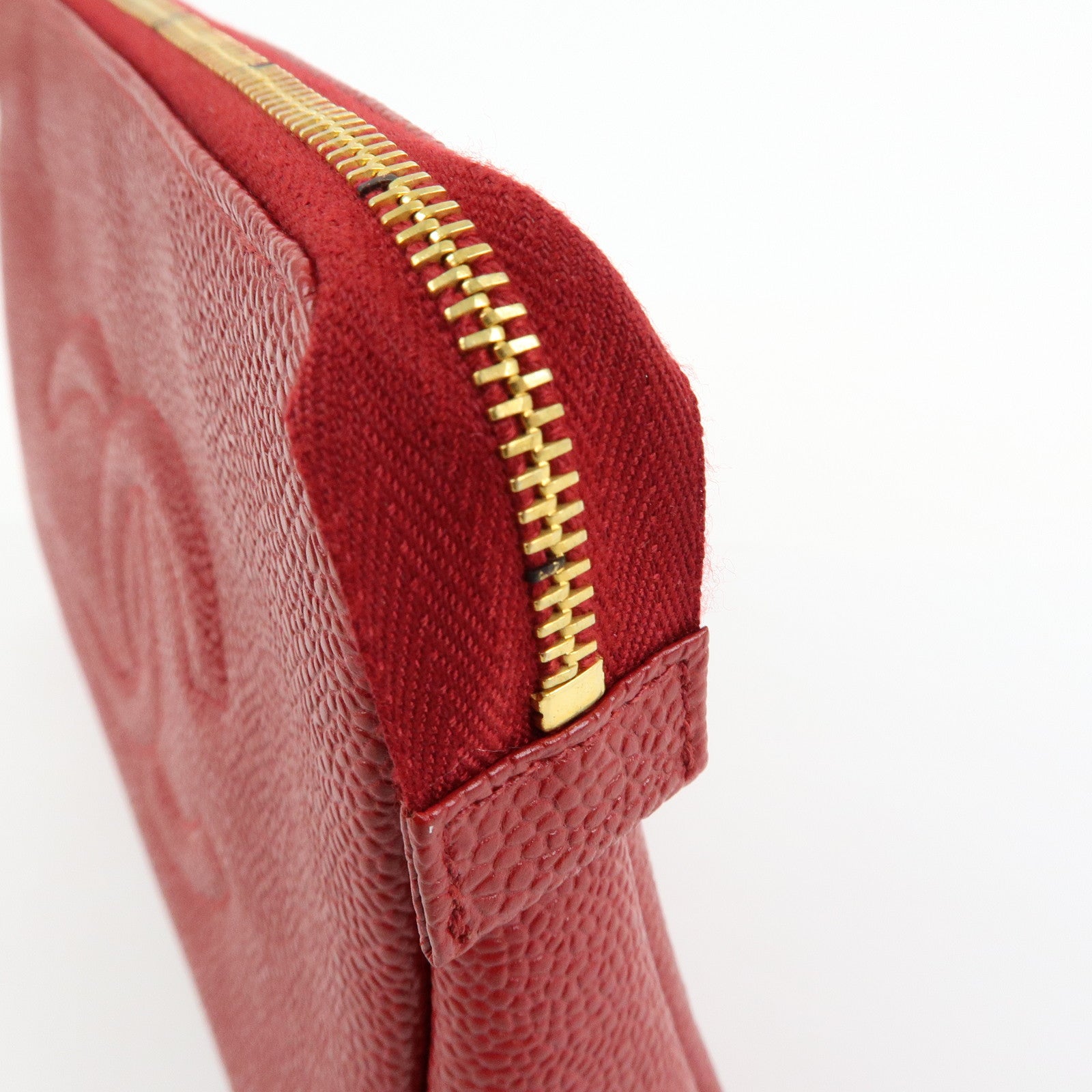 CHANEL COCO Mark Caviarskin Cosmetic Case Makeup Bag Pouch Red