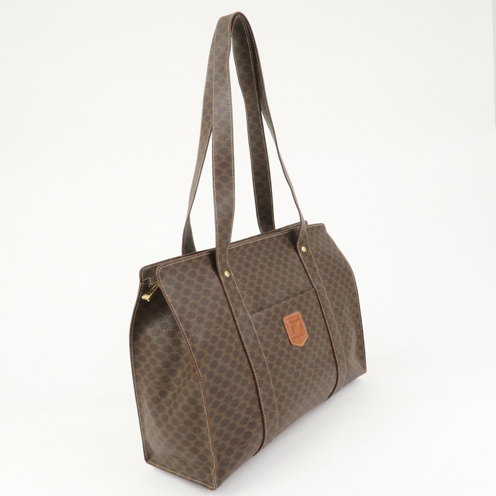 CELINE Macadam PVC Coating Canvas Leather Tote Bag Brown