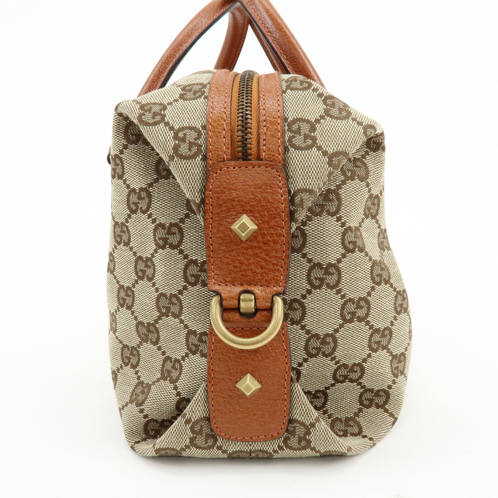 GUCCI GG Canvas Leather Hand Bag Boston Bag Beige Brown 120886