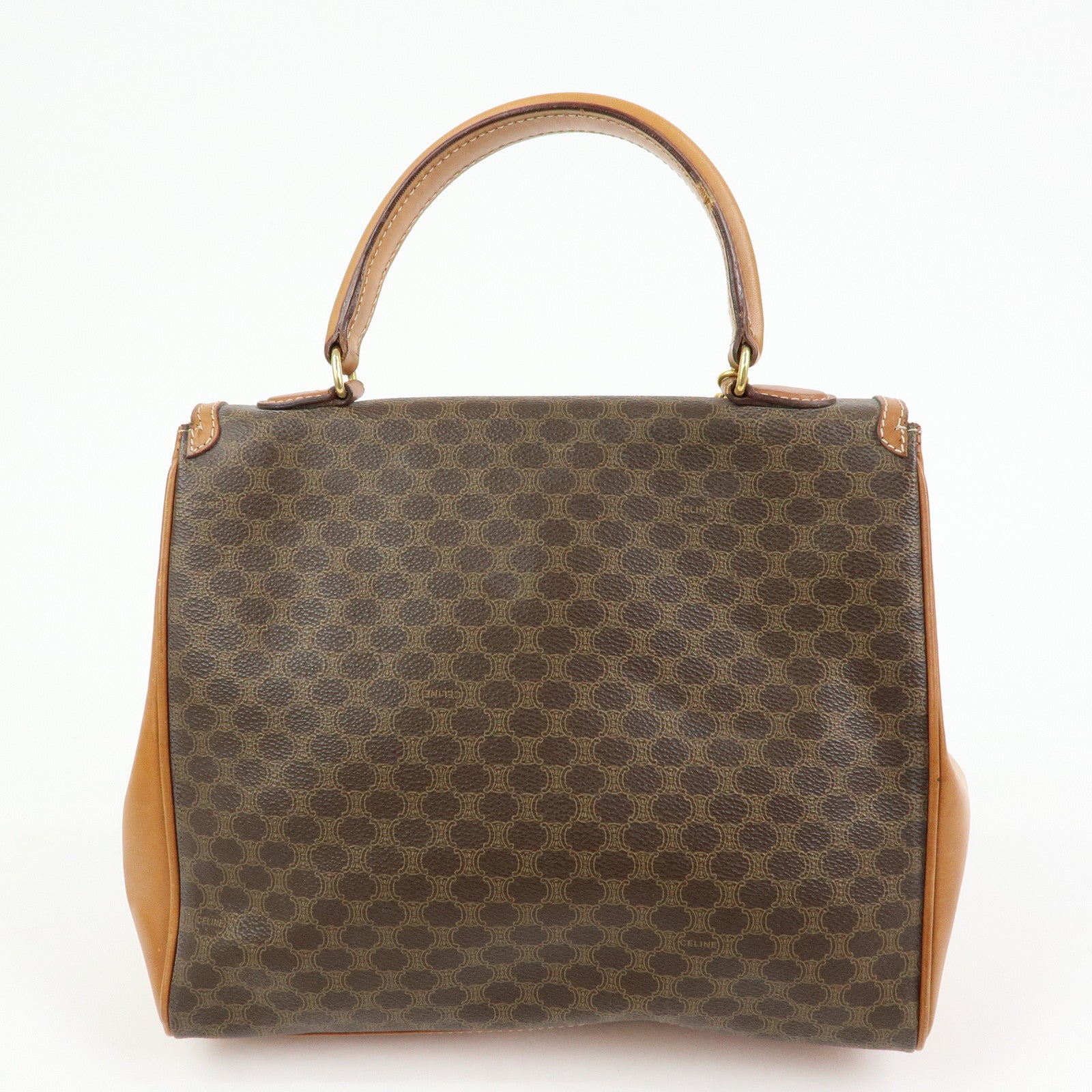 CELINE Macadam PVC Leather Hand Bag Top Handle Flap Bag Brown
