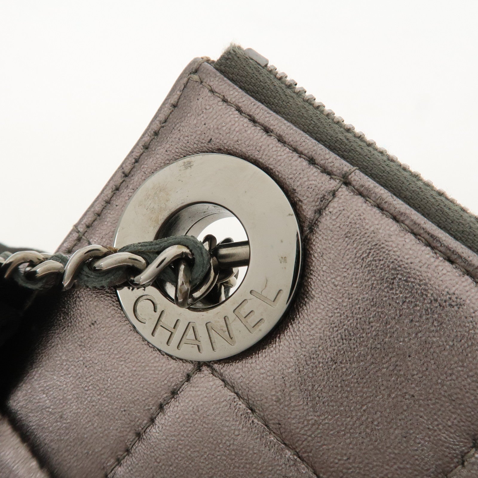 CHANEL Chocolate Bar Leather Clutch Bag Hand Bag Silver