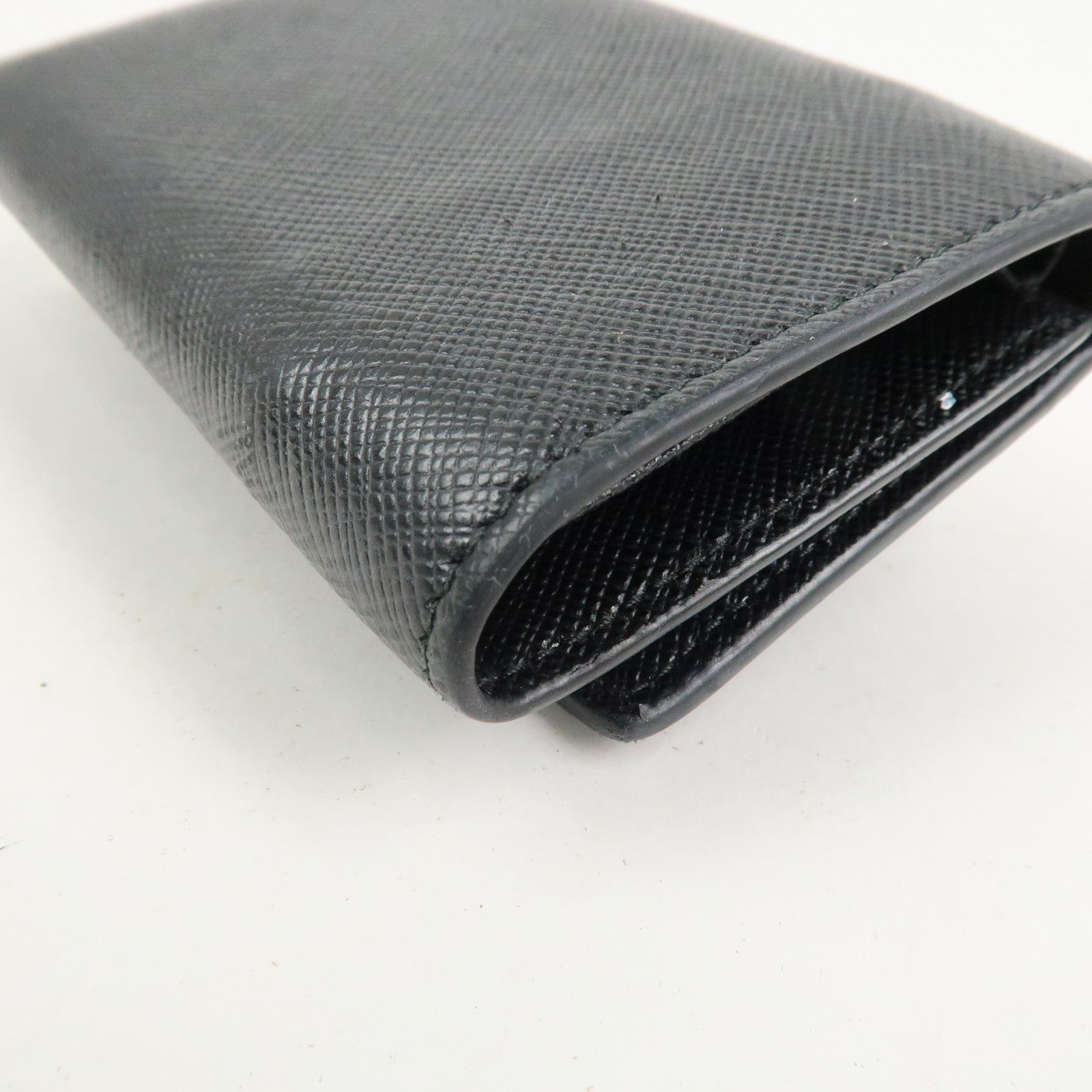 PRADA Triangle Logo Saffiano Leather Tri-fold Wallet Black 1MH021