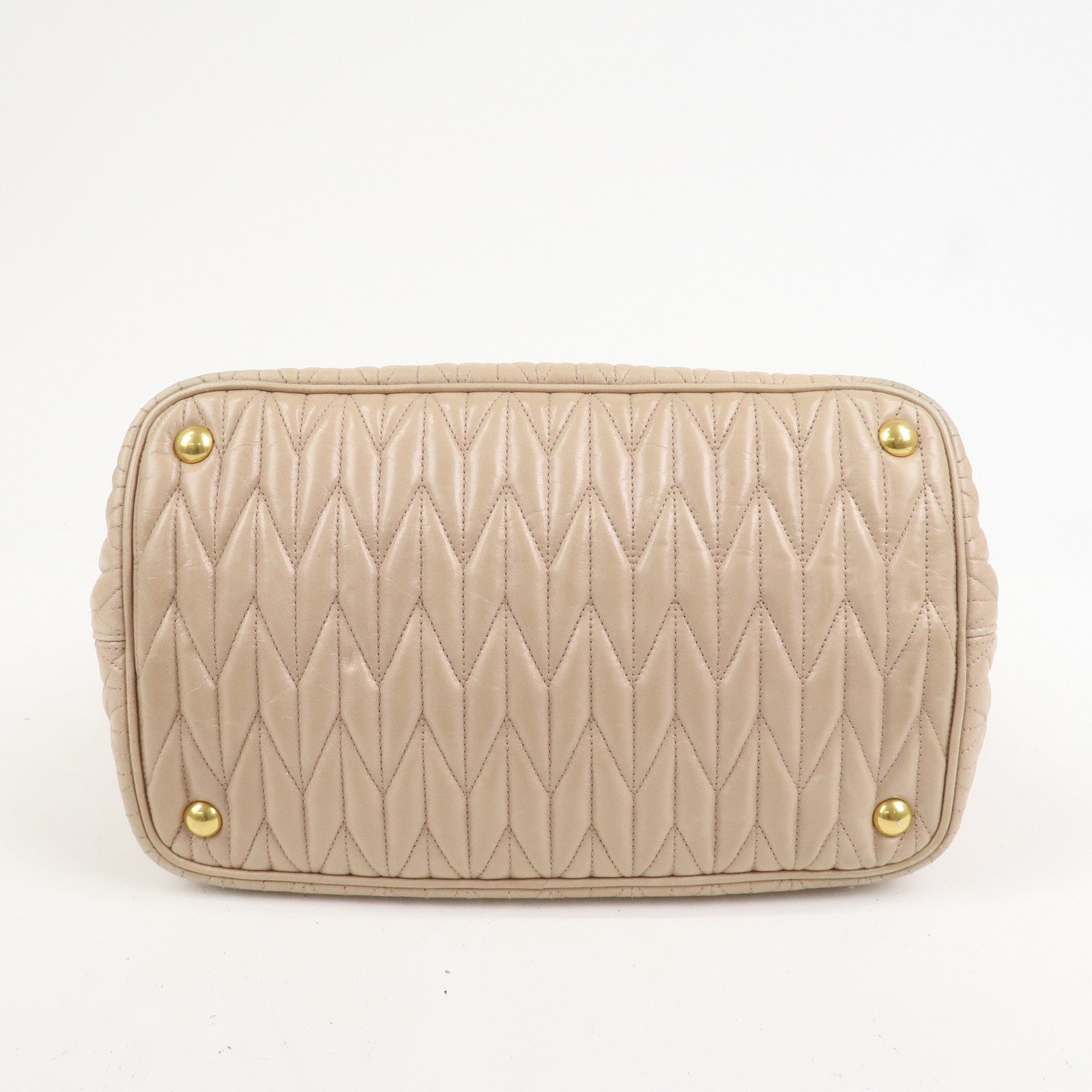MIU MIU Leather Ribbon 2Way Shoulder Bag Hand Bag Tote Bag Beige RN1096