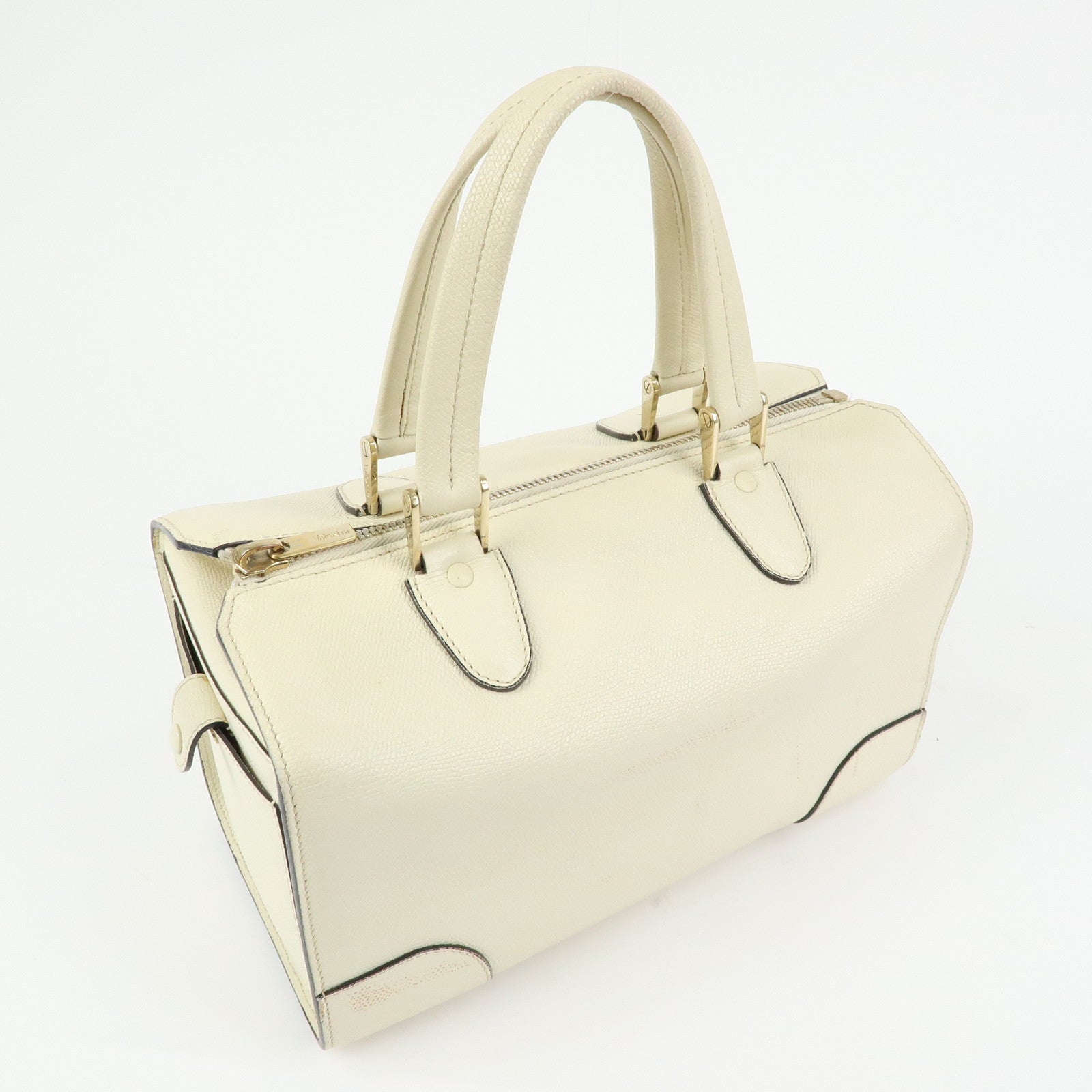 Valextra Babila Medium Leather Hand Bag Boston Bag White