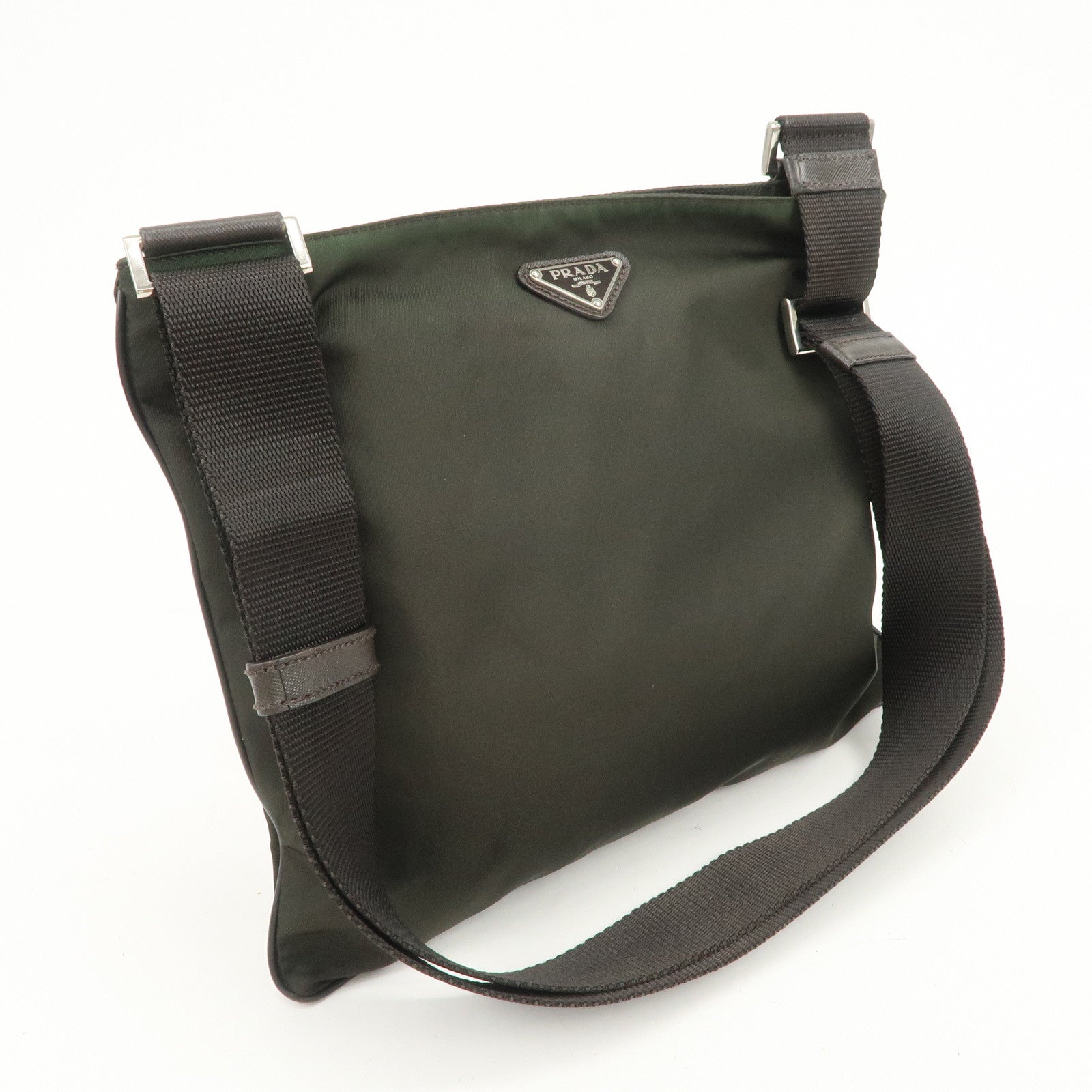 PRADA Triangle Logo Nylon Shoulder Bag Crossbody Bag Khaki VA0053