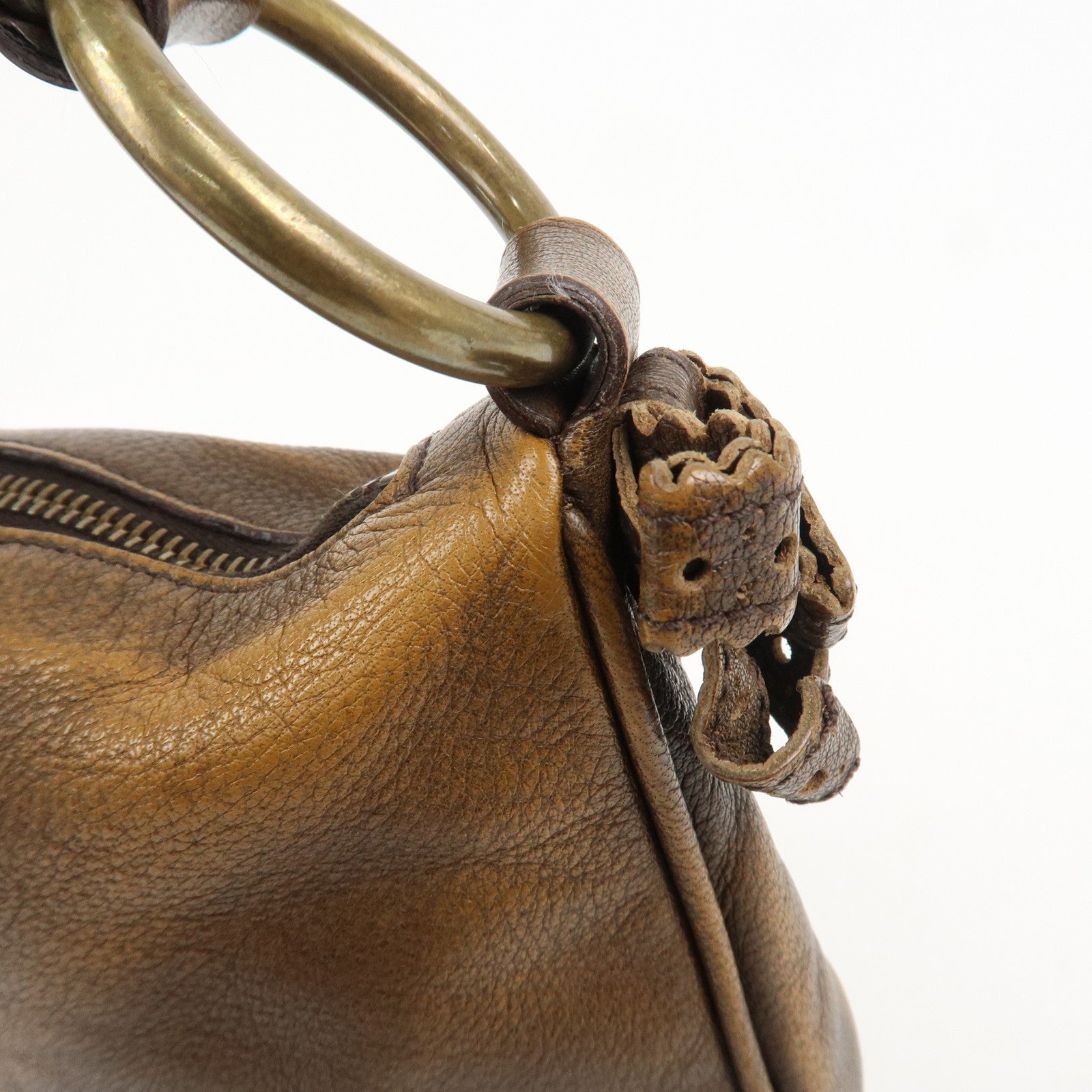 MIU MIU Leather Ribbon Hand Bag Shoulder Bag Dark Brown