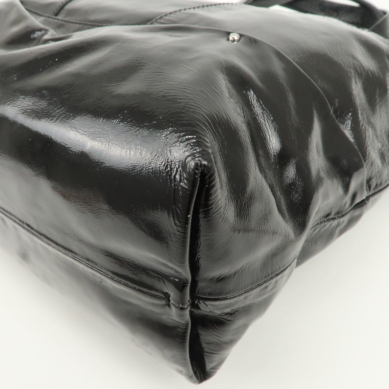 CELINE Logo Patent Leather Tote Bag Hand Bag Shoulder Bag Black