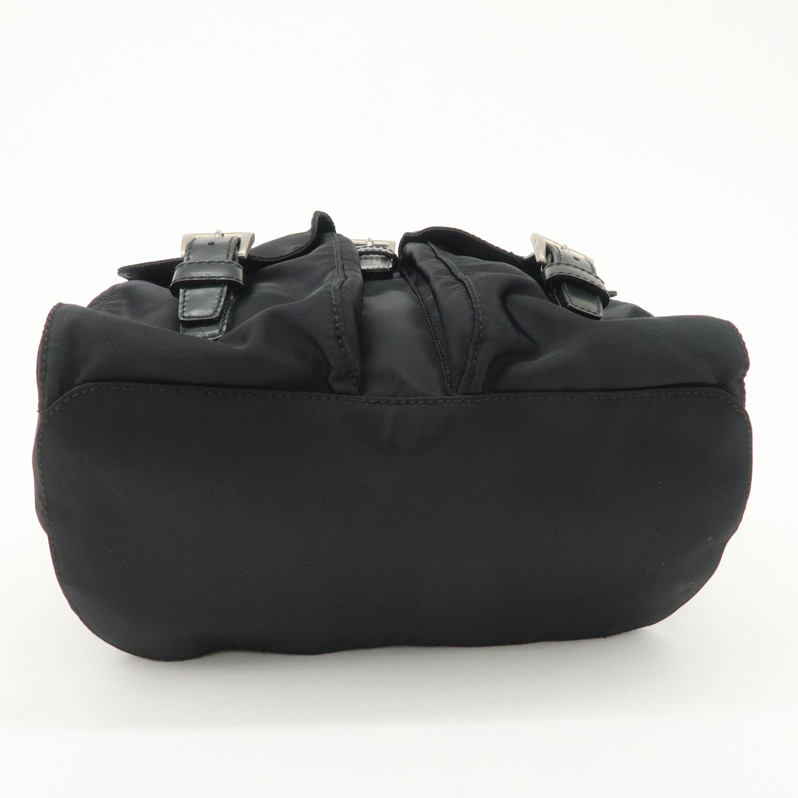 PRADA Triangle Logo Leather Nylon Backpack Black B6677 Used