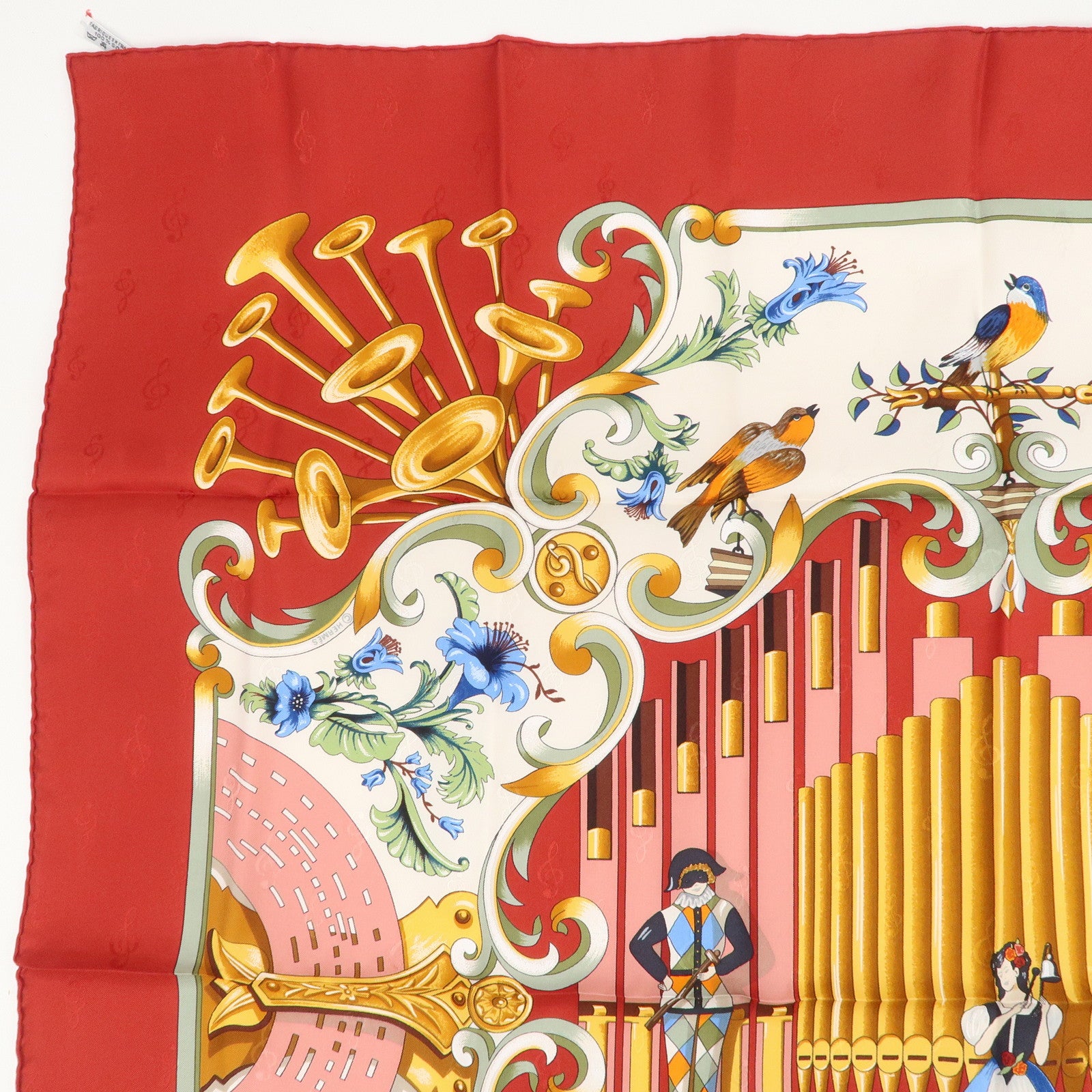 HERMES Carre 90 Silk 100% ORGAUPHONE ETAUTRES MECANIQUES Scarf Red