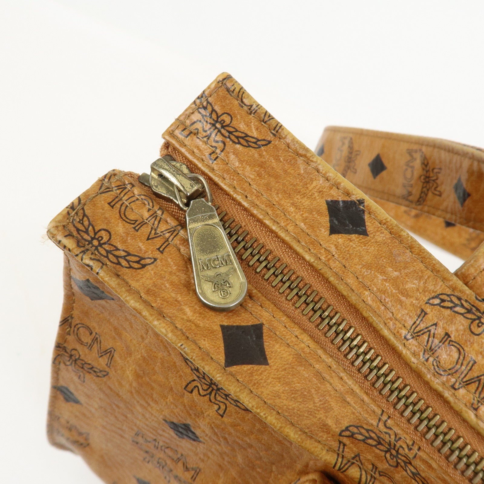 MCM Visetos Leather Tote Bag Shoulder Bag Hand Bag Brown