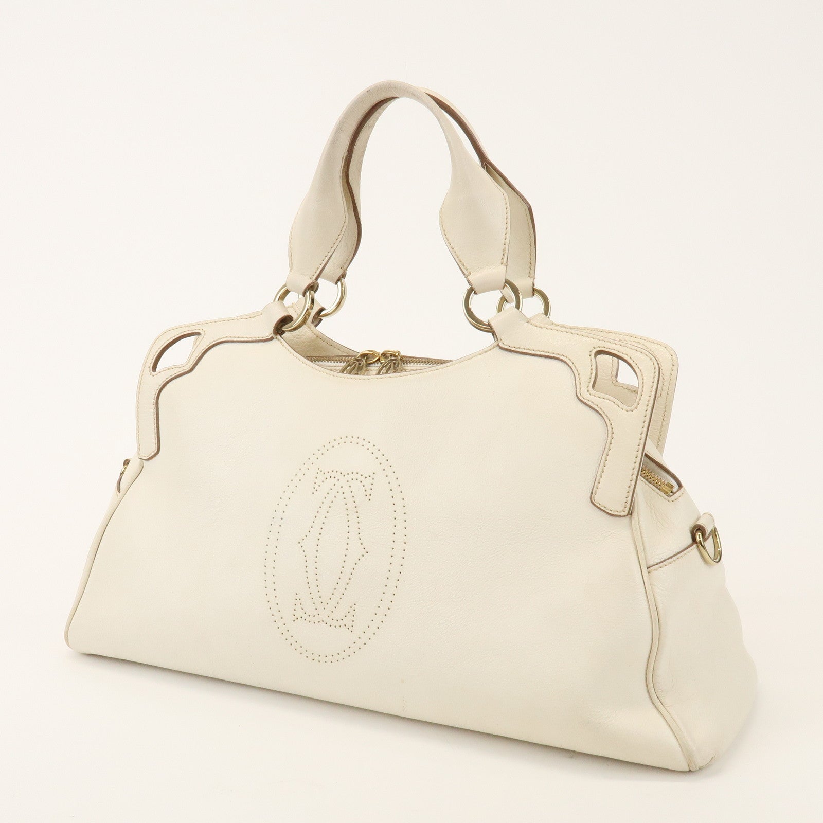 Cartier Must Line Marcello Leather 2Way Hand Bag Tote Bag White