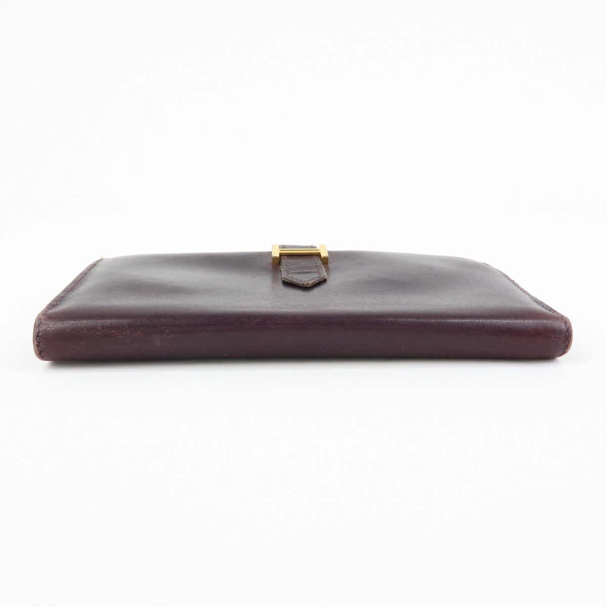 HERMES Bearn Box Calf Leather Bi-fold Long Wallet Purple