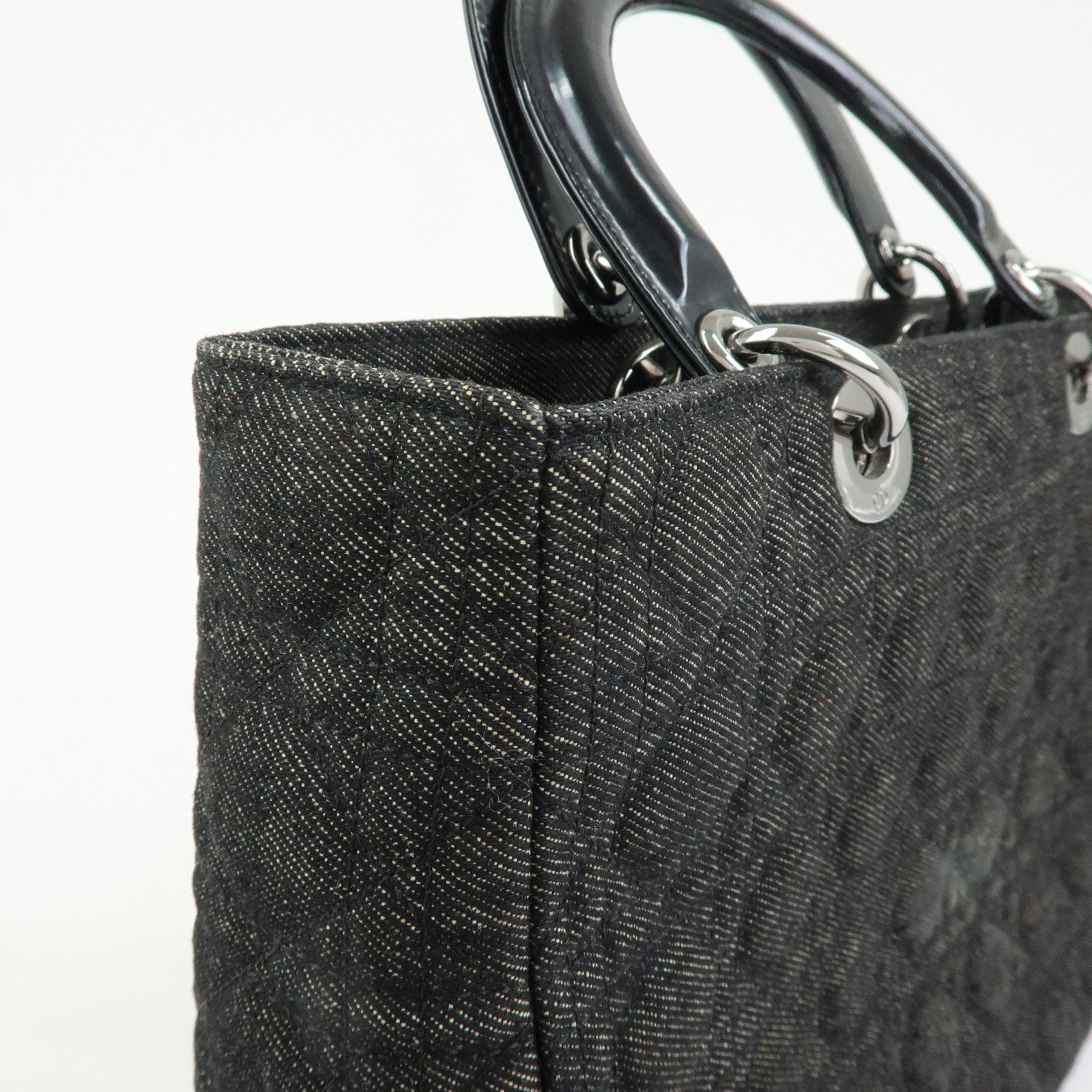 Christian Dior Cannage Lady Dior Denim Leather Medium ToteBag Black