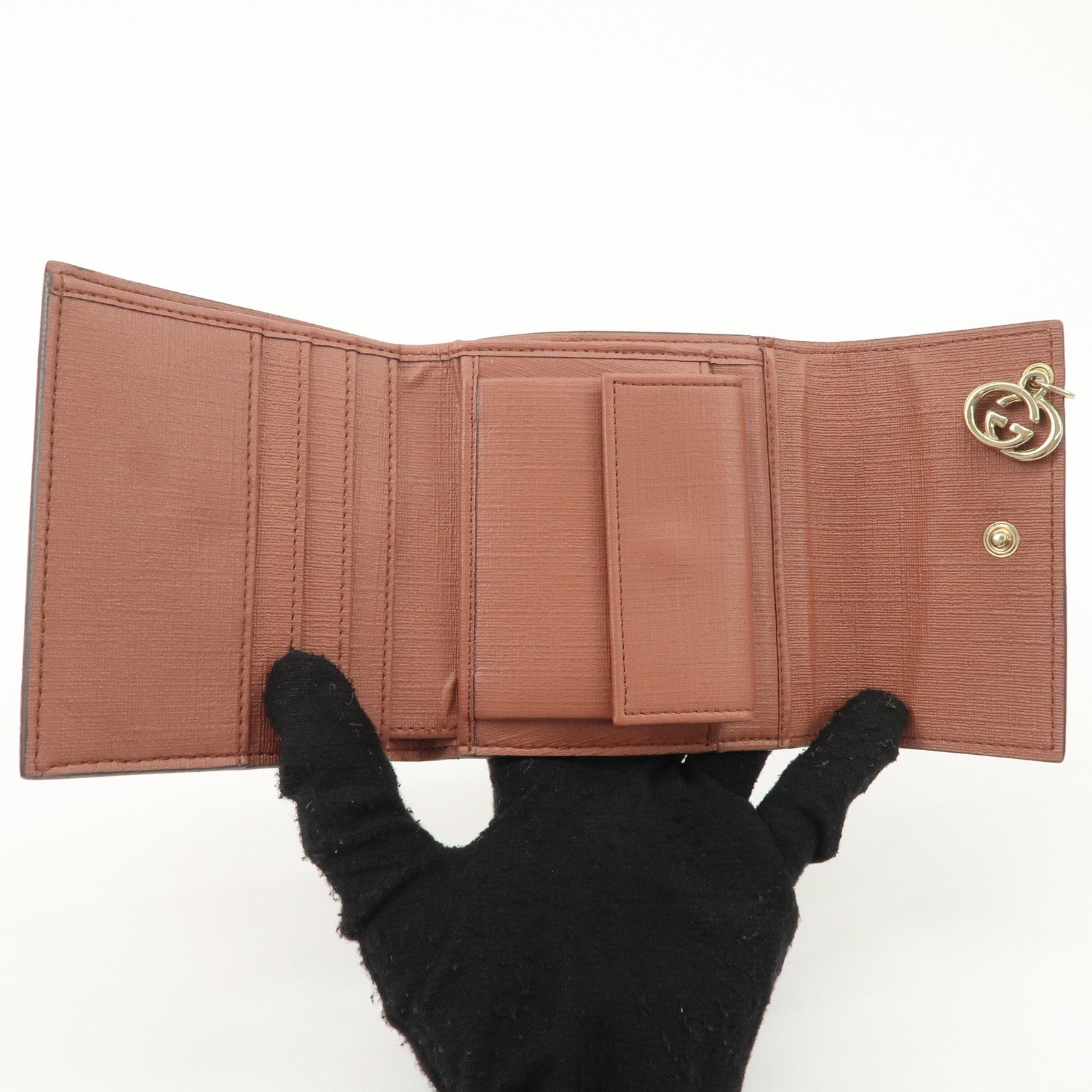 GUCCI Interlocking G GG Supreme Star Tri-Fold Compact Wallet 212106 Used