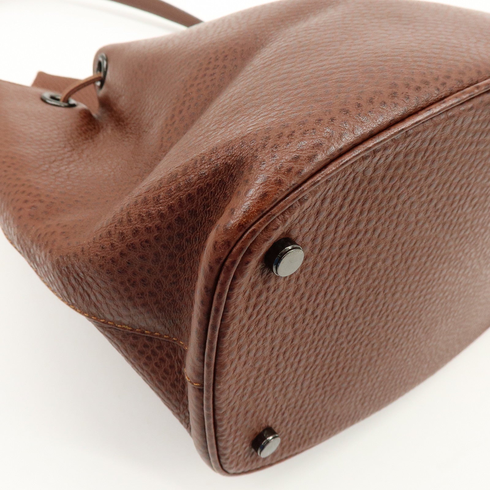 Ferragamo Gancini Leather Drawstring Bag Shoulder Bag Brown