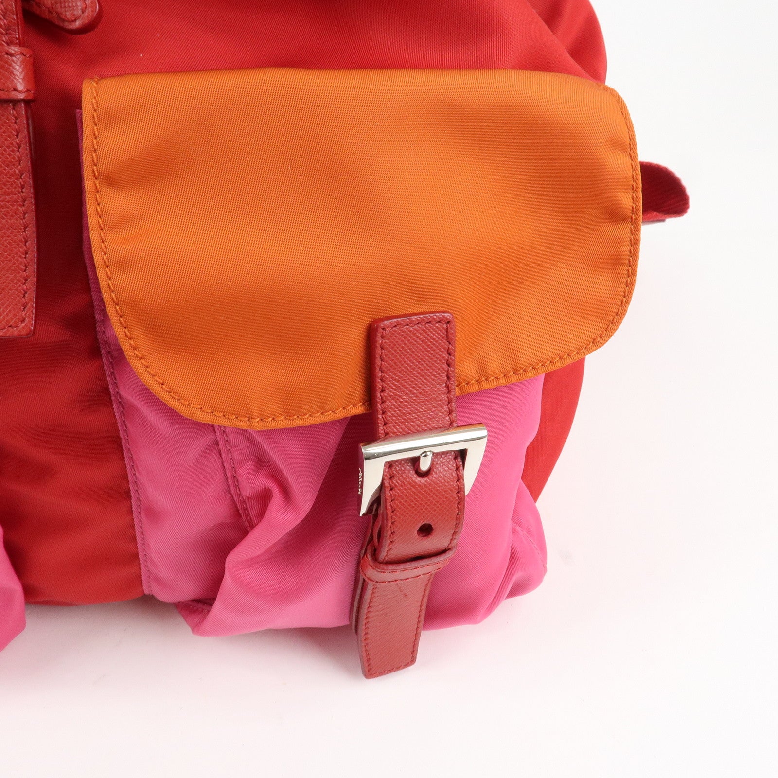 PRADA Triangle Logo Nylon Leather Backpack Ruck Sack Pink B6677 Used