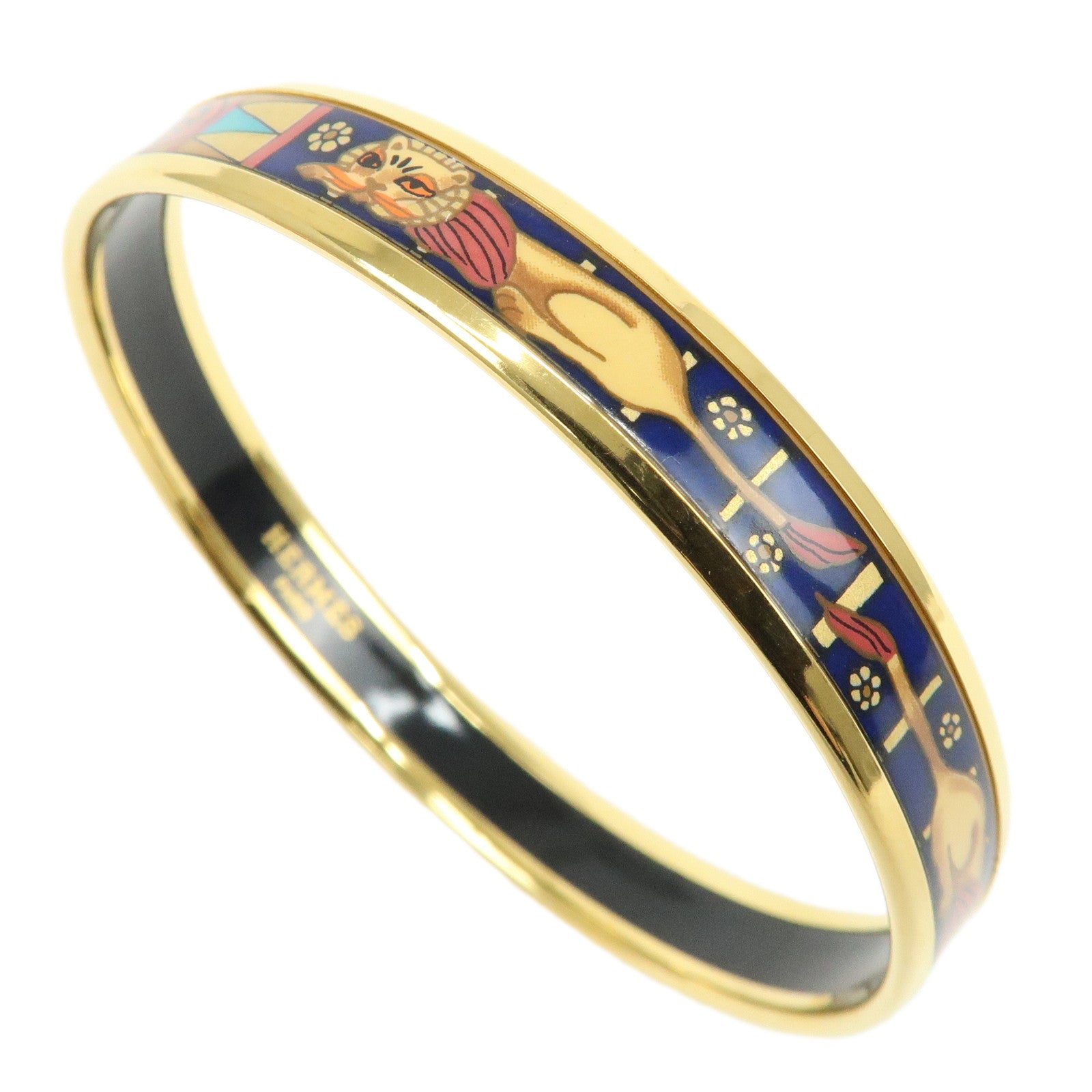 HERMES Email PM Metal Bracelet Bangle Animal Gold Blue