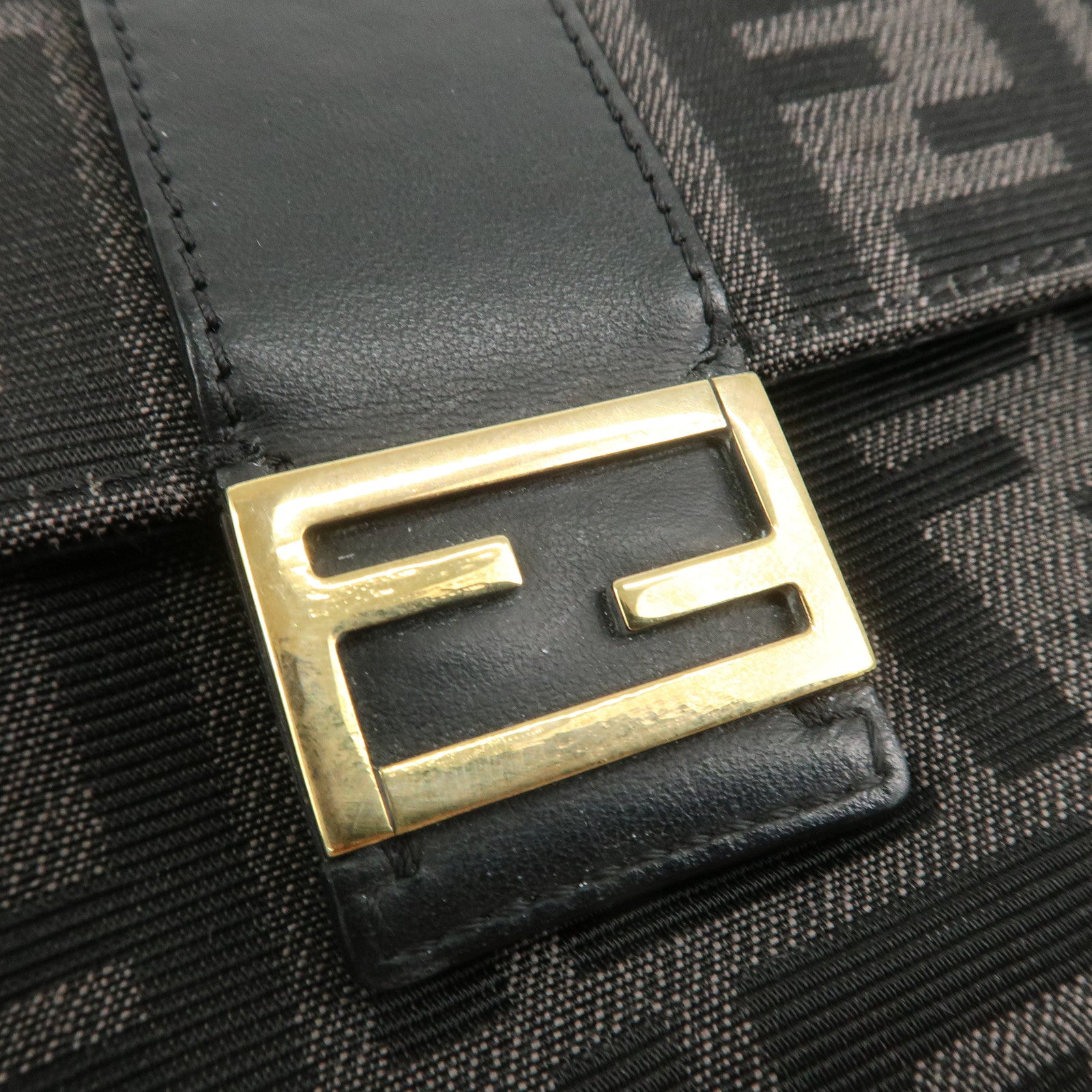 FENDI Zucca Leather Canvas Baguette Slim Clutch Bag Black 7M0295 Used