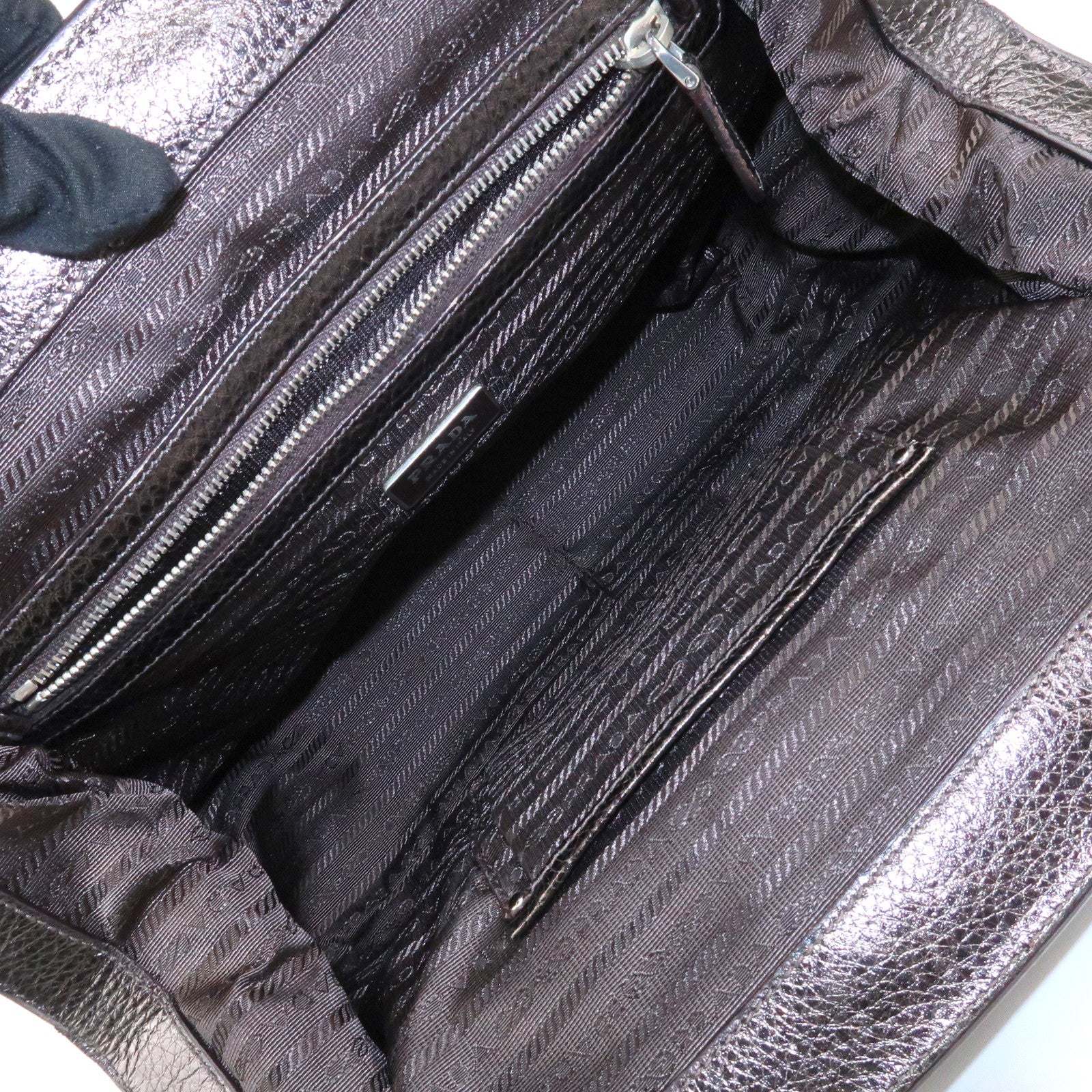 PRADA Logo Leather Shoulder Bag Boston Bag Metallic Gold