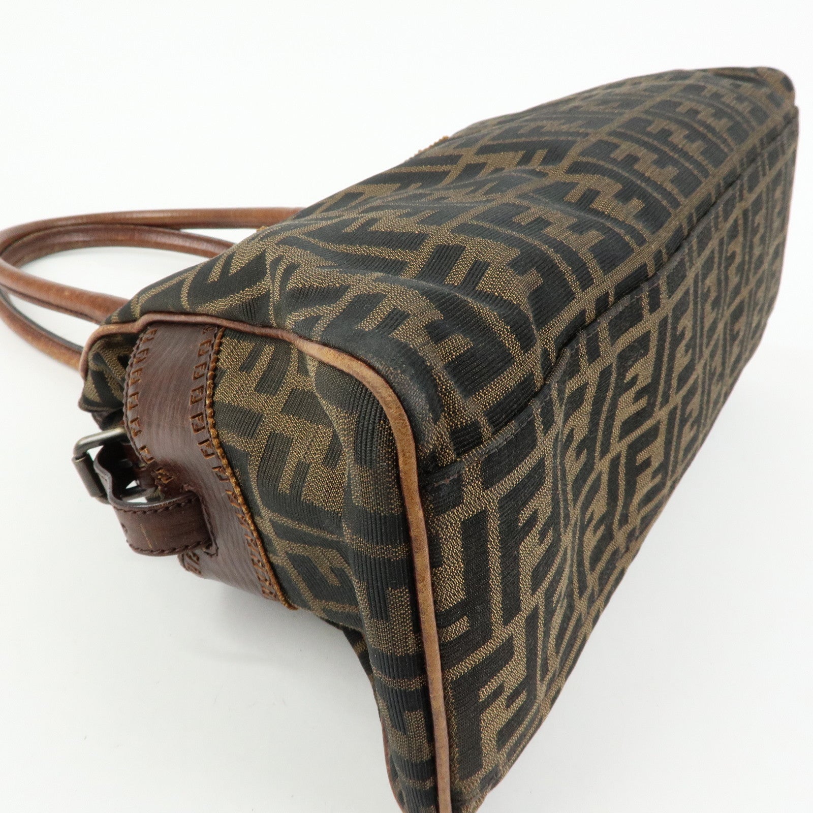 FENDI Ethnico Zucca Canvas Leather Tote Shoulder Bag Brown 8BN162