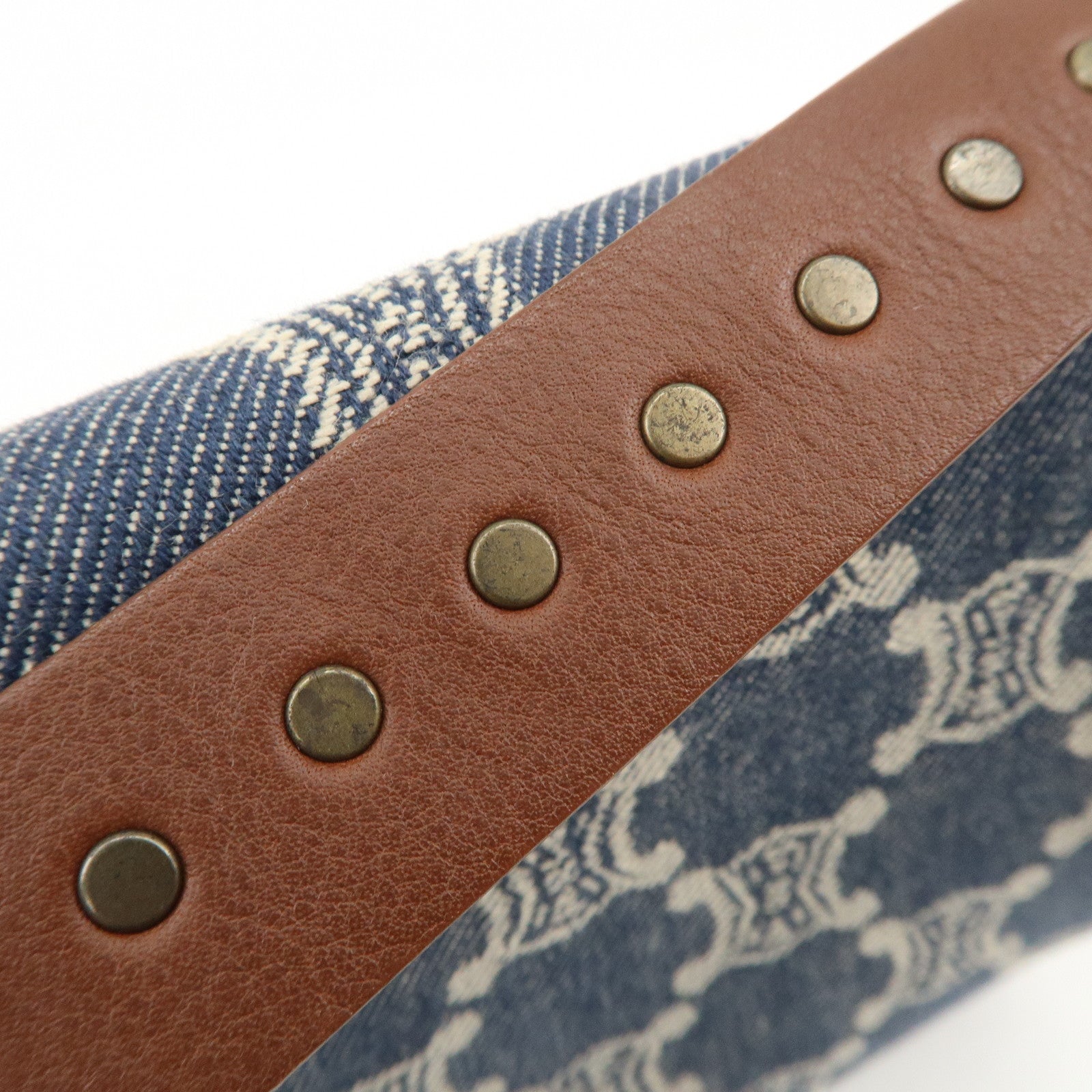 CELINE Macadam Canvas Leather Shoulder Bag Hand Bag Navy Brown