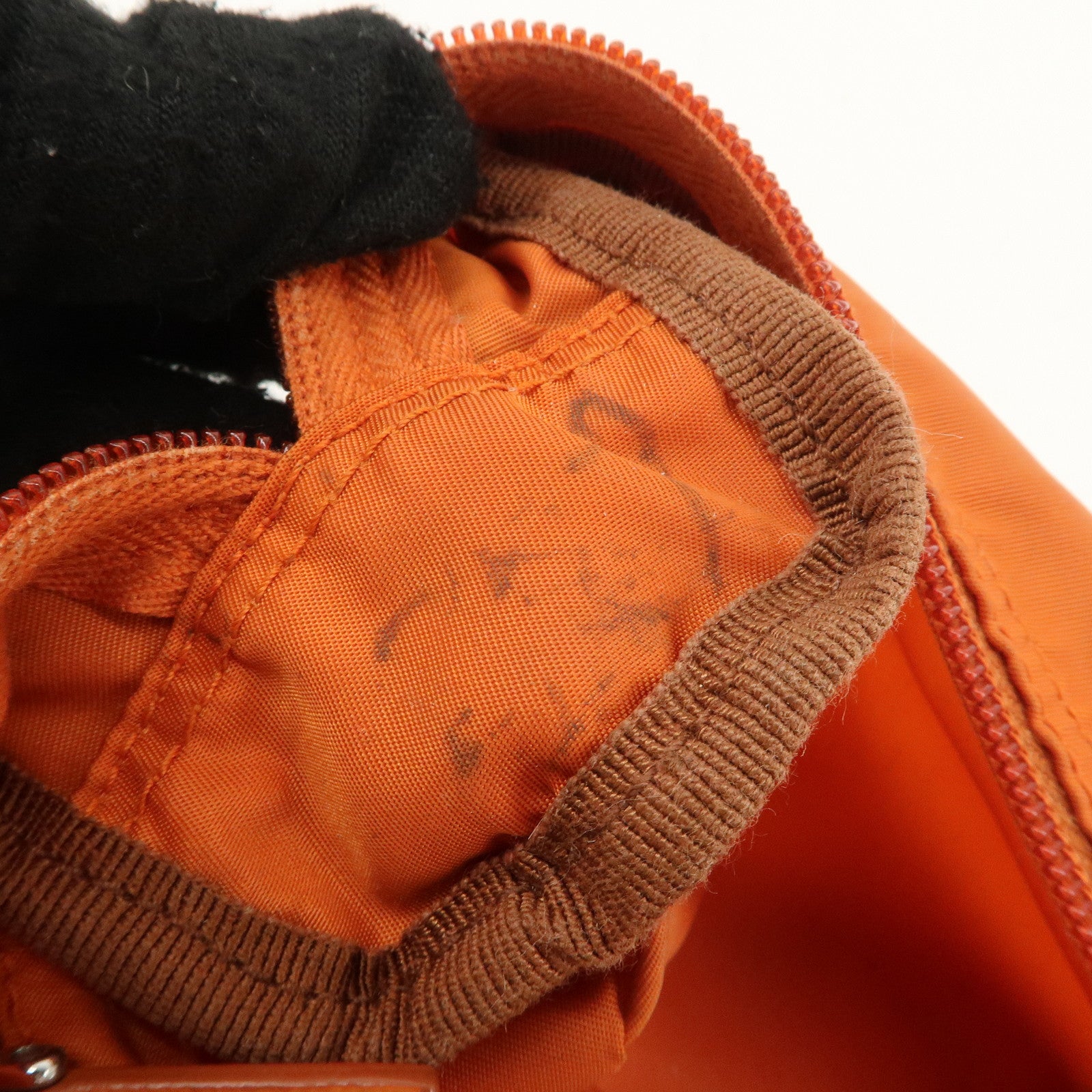 PRADA Set of 2 Nylon Leather Cosmetic Pouch Orange Black 1N0175 Used