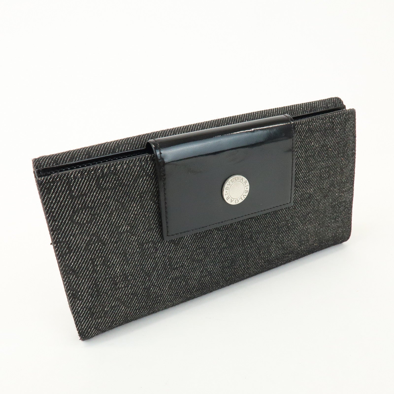 BVLGARI Logo Mania Canvas Leather Bi-fold Long Wallet Black