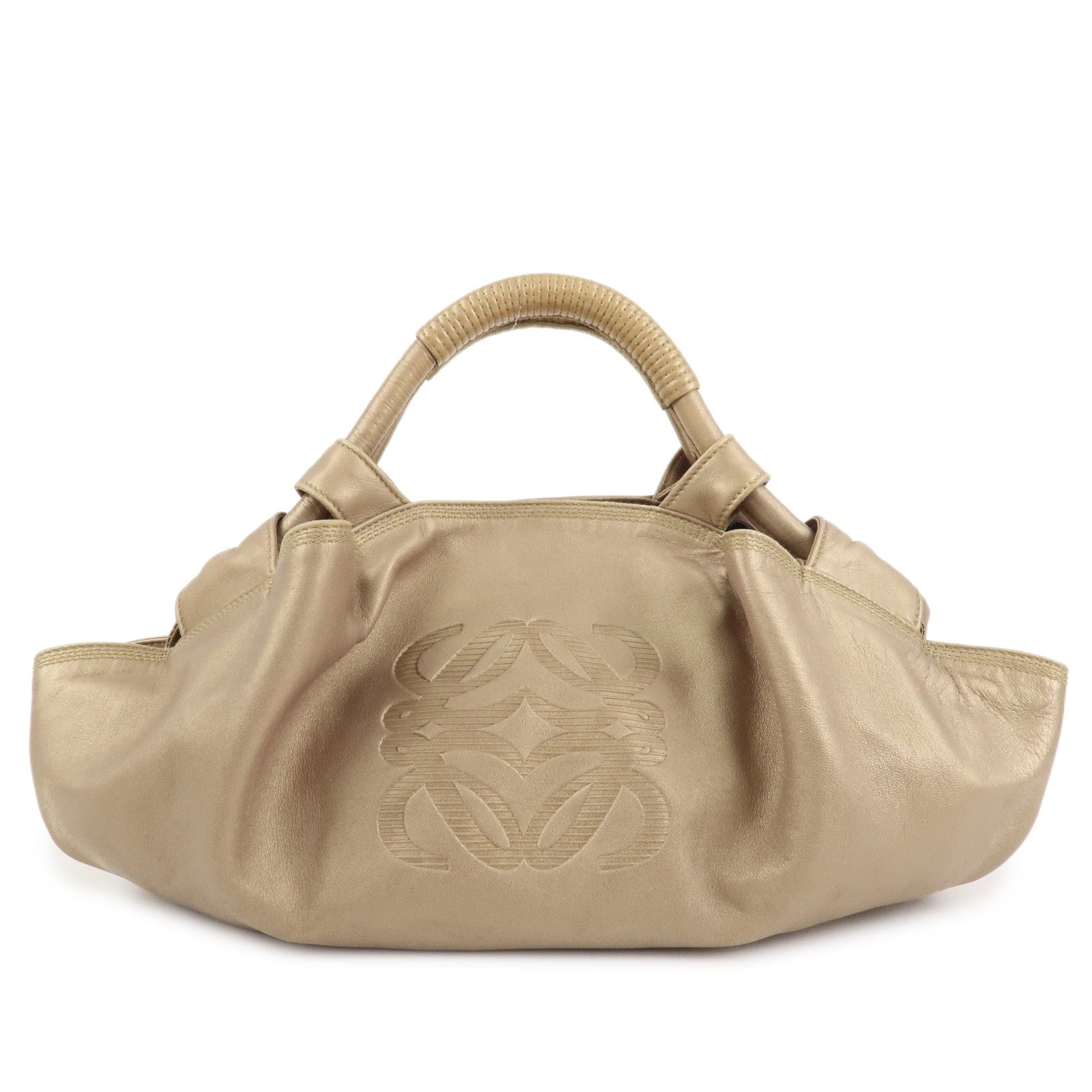 LOEWE Anagram Nappa Aire Leather Hand Bag Tote Bag Gold Used